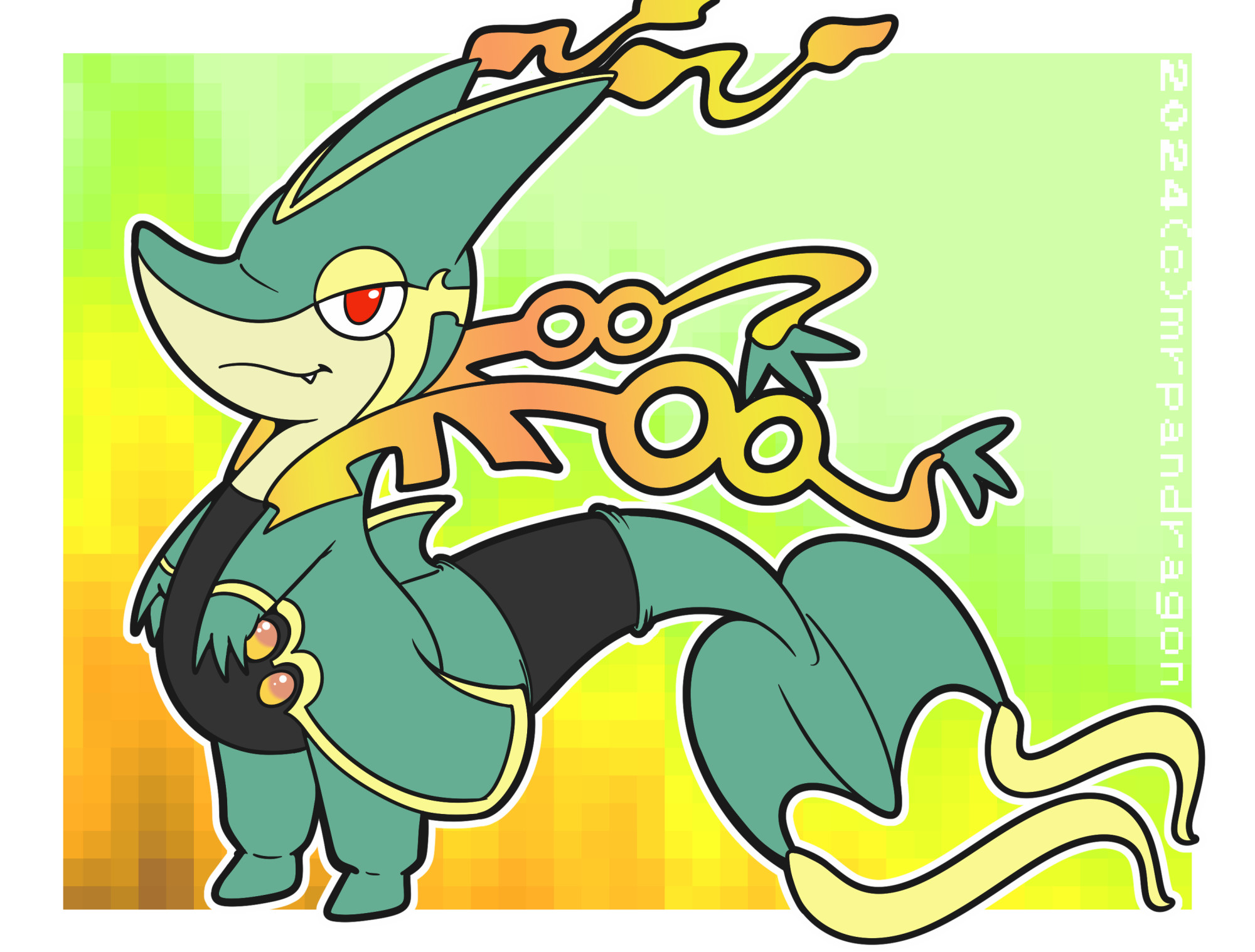 Custom Snivy x Rayquaza fusion design. 