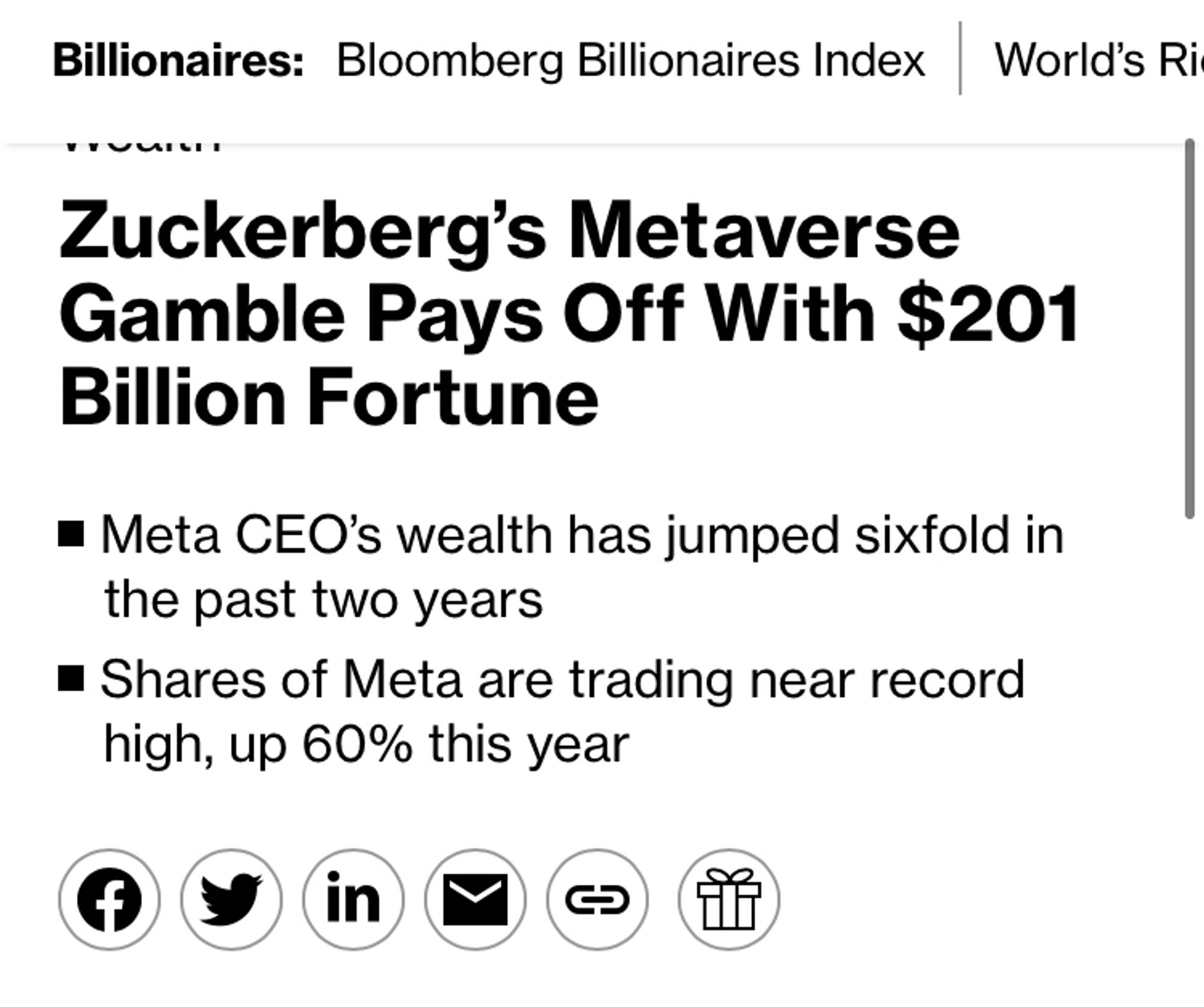 Somehow the metaverse made Zuck more money according to Bloomberg