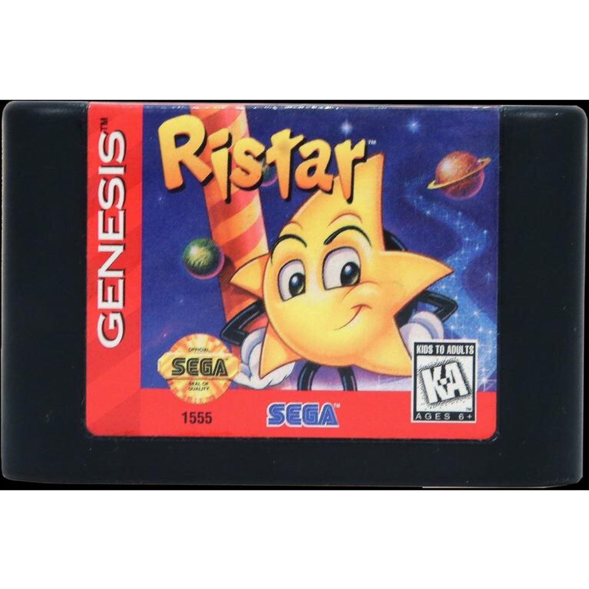 Sega Genesis game cartridge for Ristar he’s a little star that looks like he has attitude but not a lot of it. He can take your child to prom, nothing will happen.