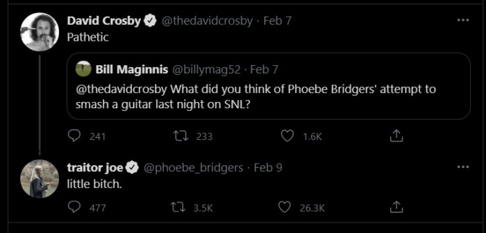 Phoebe Bridgers calling David Crosby a bitch