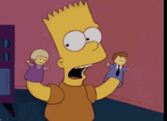 Bart trying to teach Homer using puppets