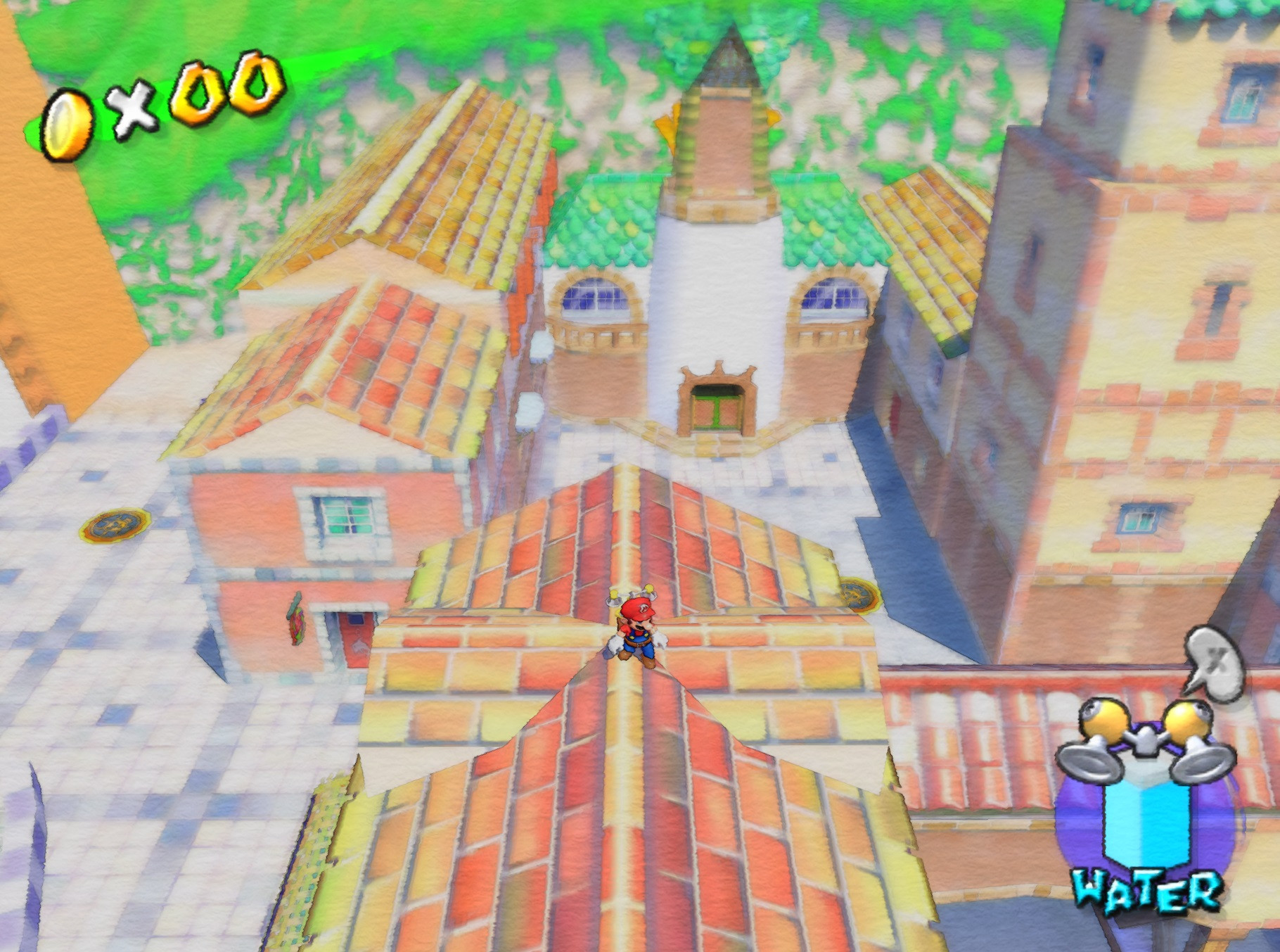 Super Mario Sunshine, filtered with a watercolor shader