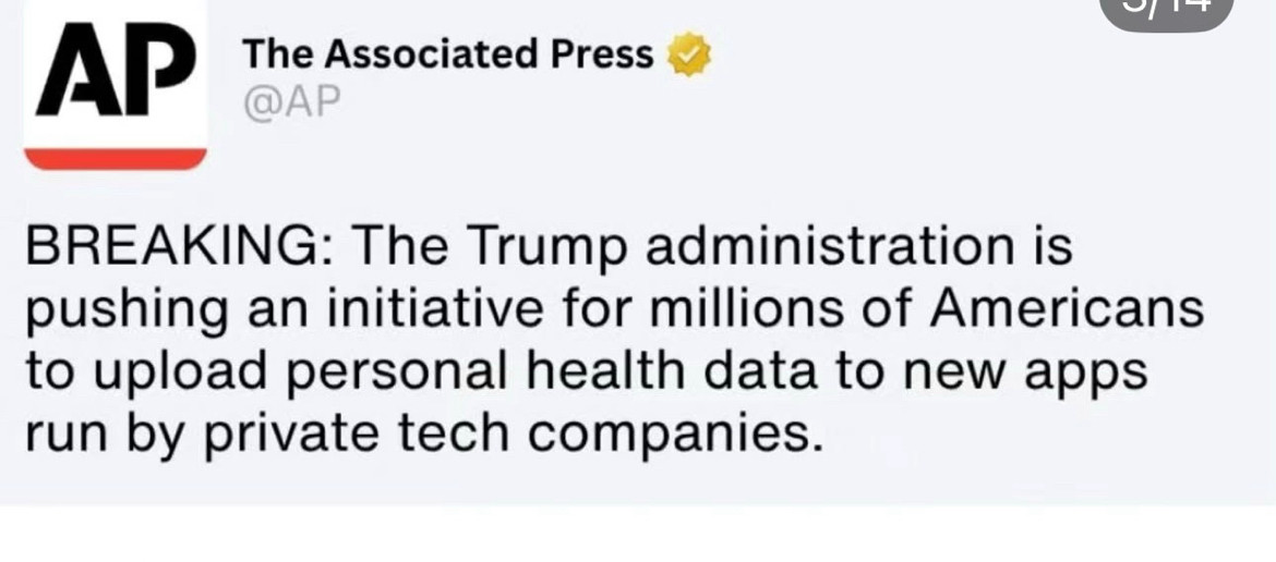 AP
The Associated Press
@AP
BREAKING: The Trump administration is pushing an initiative for millions of Americans to upload personal health data to new apps run by private tech companies.