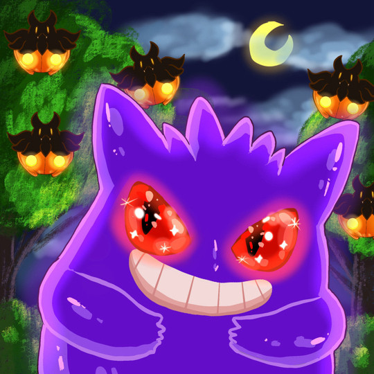 Gengar and Pumpkaboos in a forest