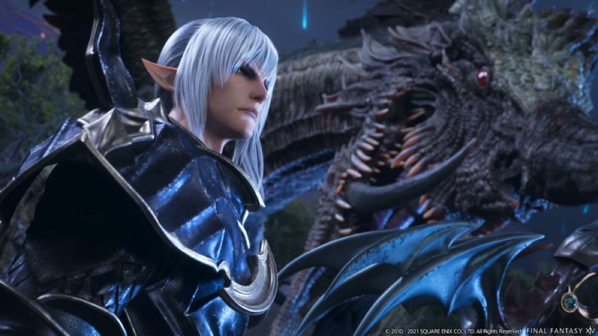 a screenshot of Estinien (Final Fantasy XVI) from the Endwalker trailer