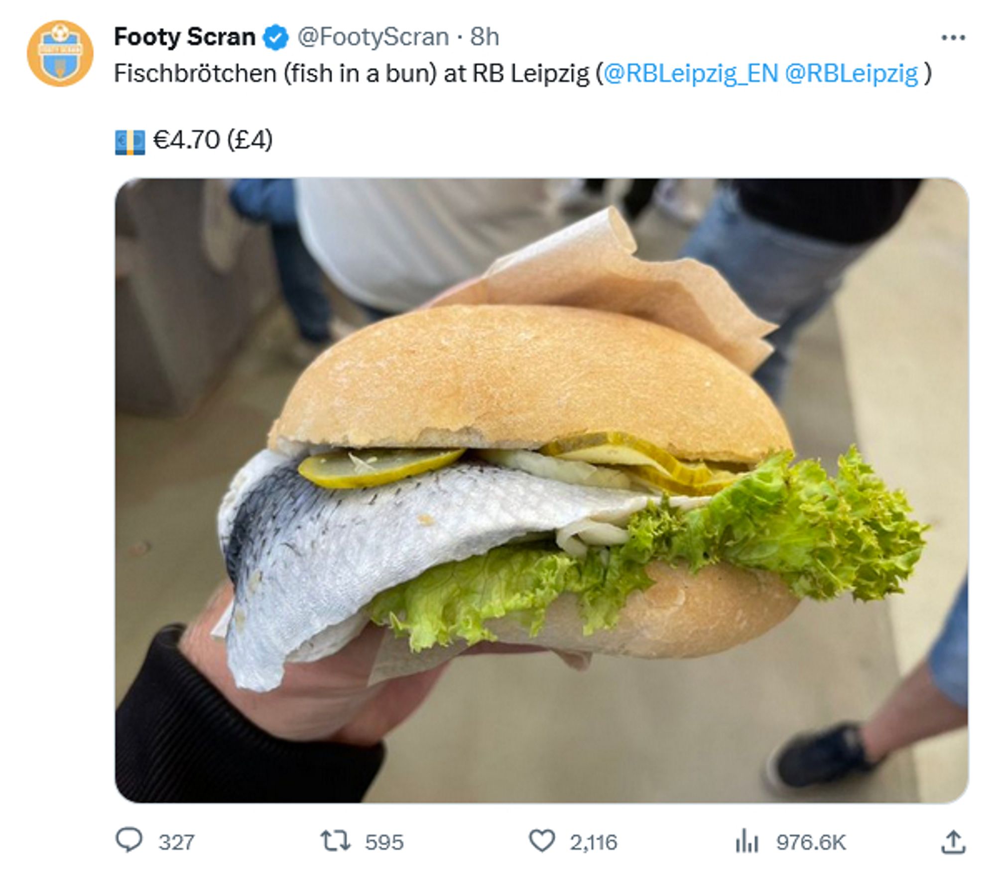 Fish in a bun at German football game.