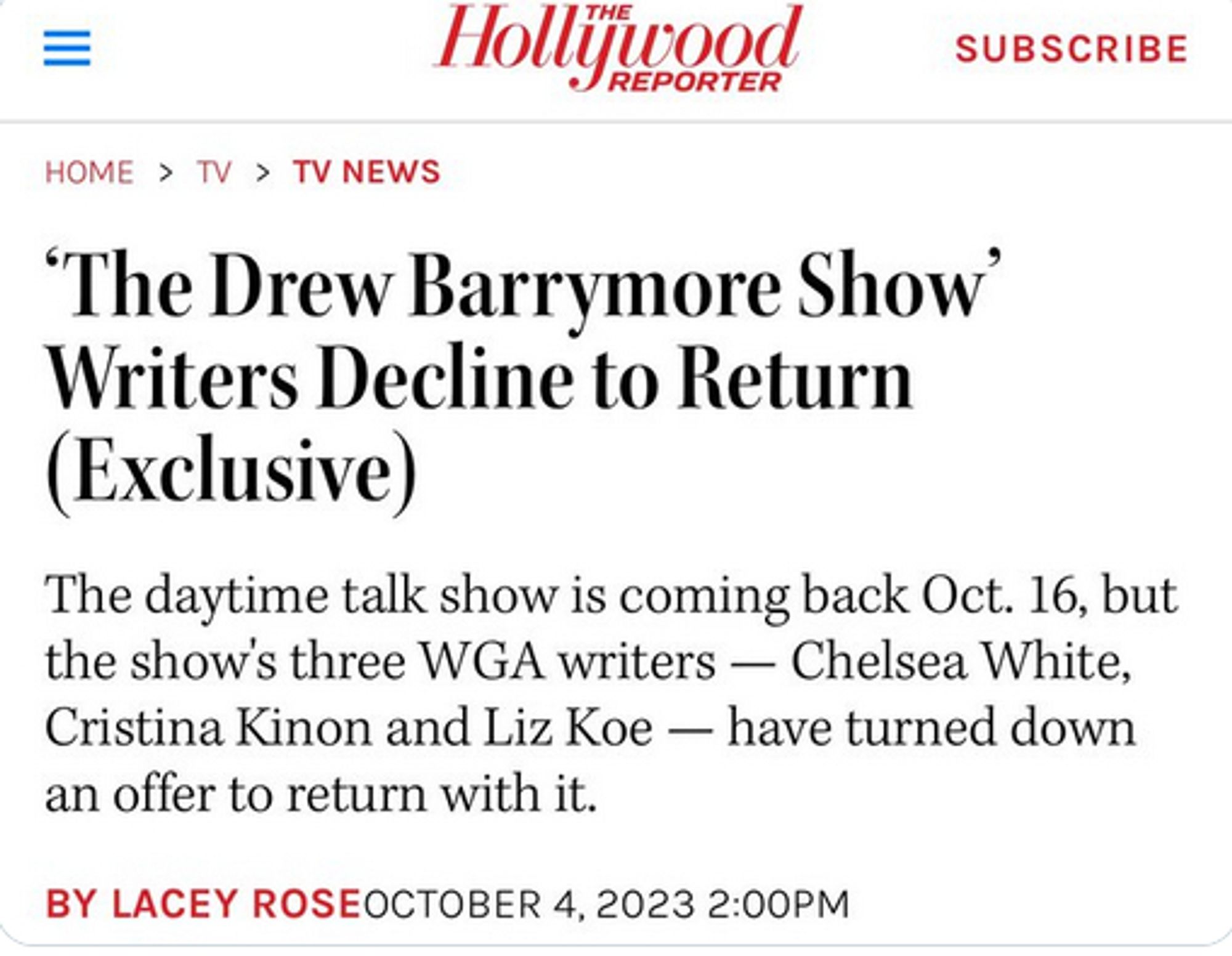 'The Drew Barrymore Show' Writers Decline to Return