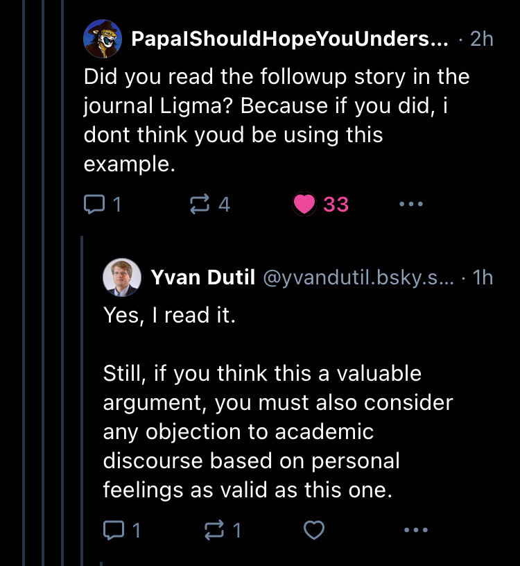 4 of 4 agentrees replies and asks Yvan Again, you read nothing about the story. You should read the context. This is just a visceral reaction.

Yvan says Yes, I read it. 

Still, if you think this a valuable argument, you must also consider any objection to academic discourse based on personal feelings as valid as this one.