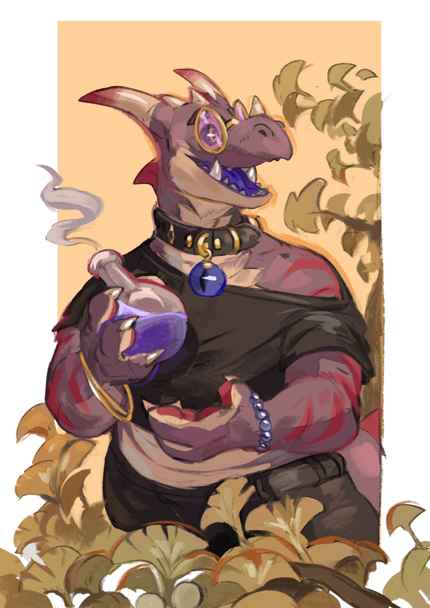 Kobold person holding a potion surrounded by leaves