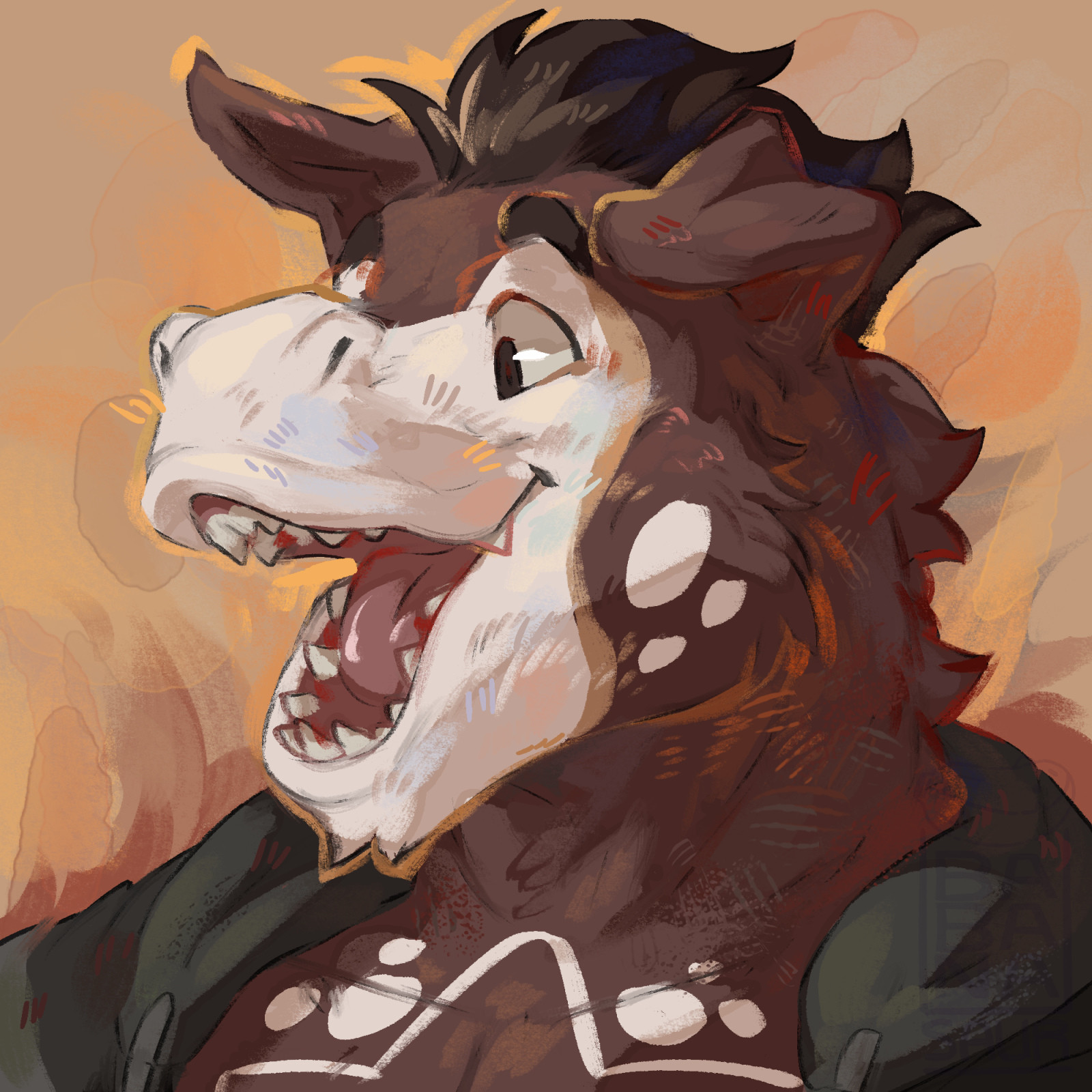 Dinosaur dog man making a silly meme face