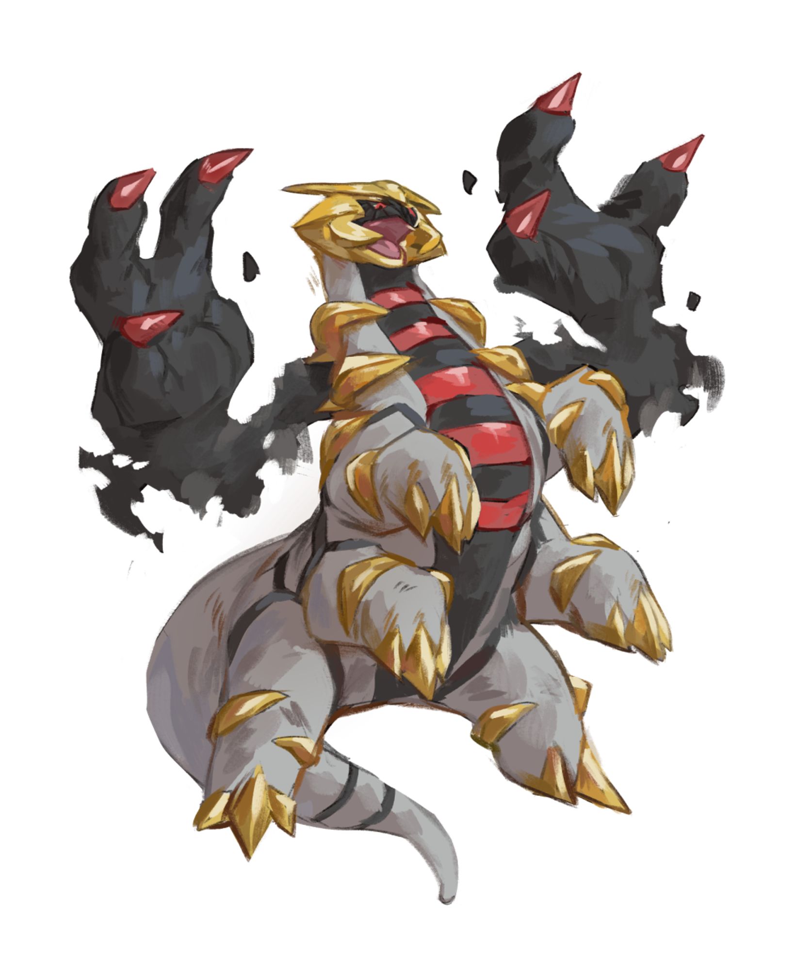 giratina the pokemon rearing back on its hind legs are roaring