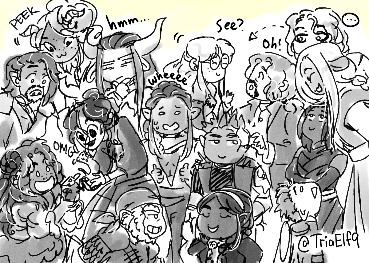 all 15 characters currently doing scene on the CR stream right now (all  of M9 and BH and Dorian)