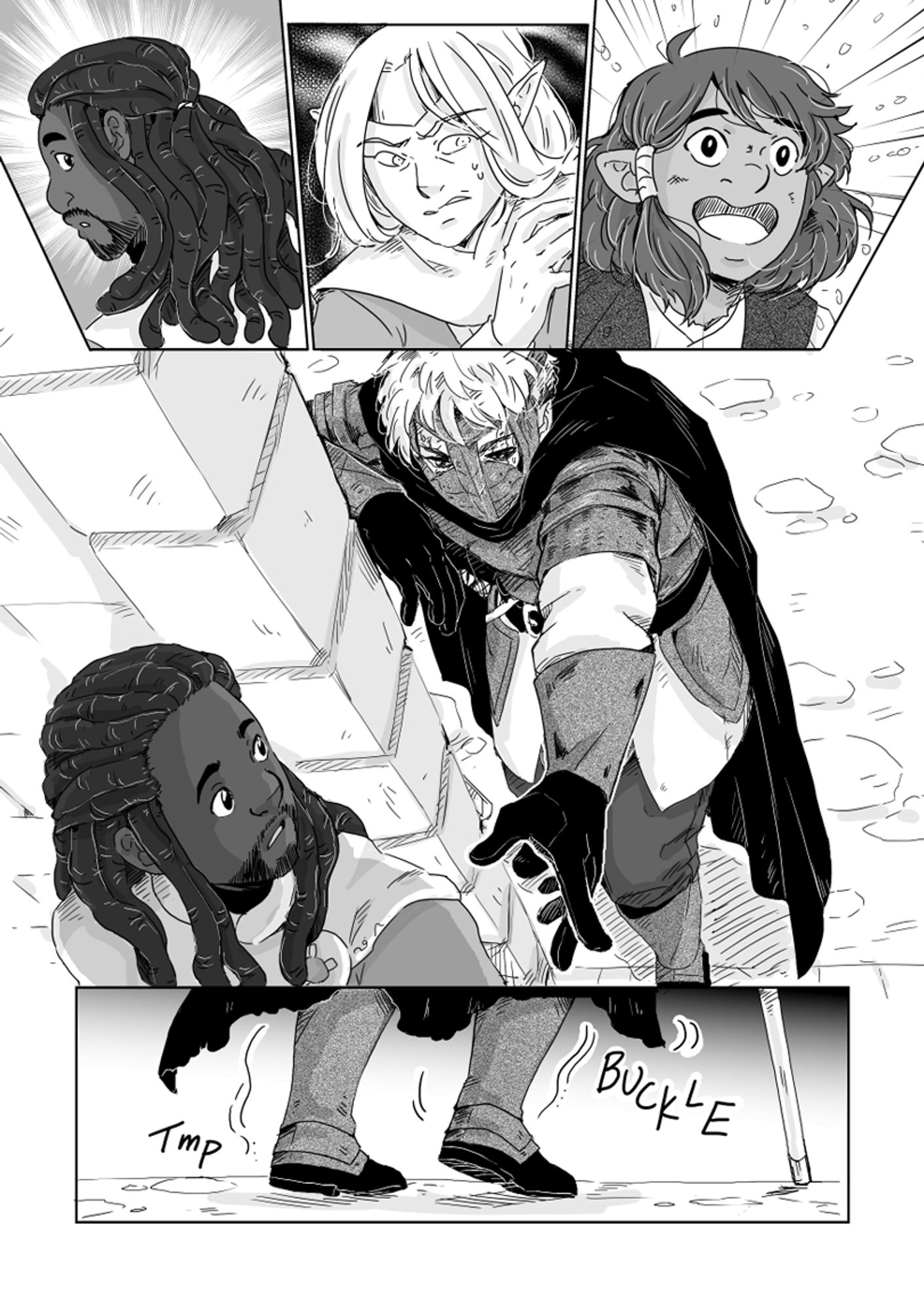 a grayscale page from Fates errant