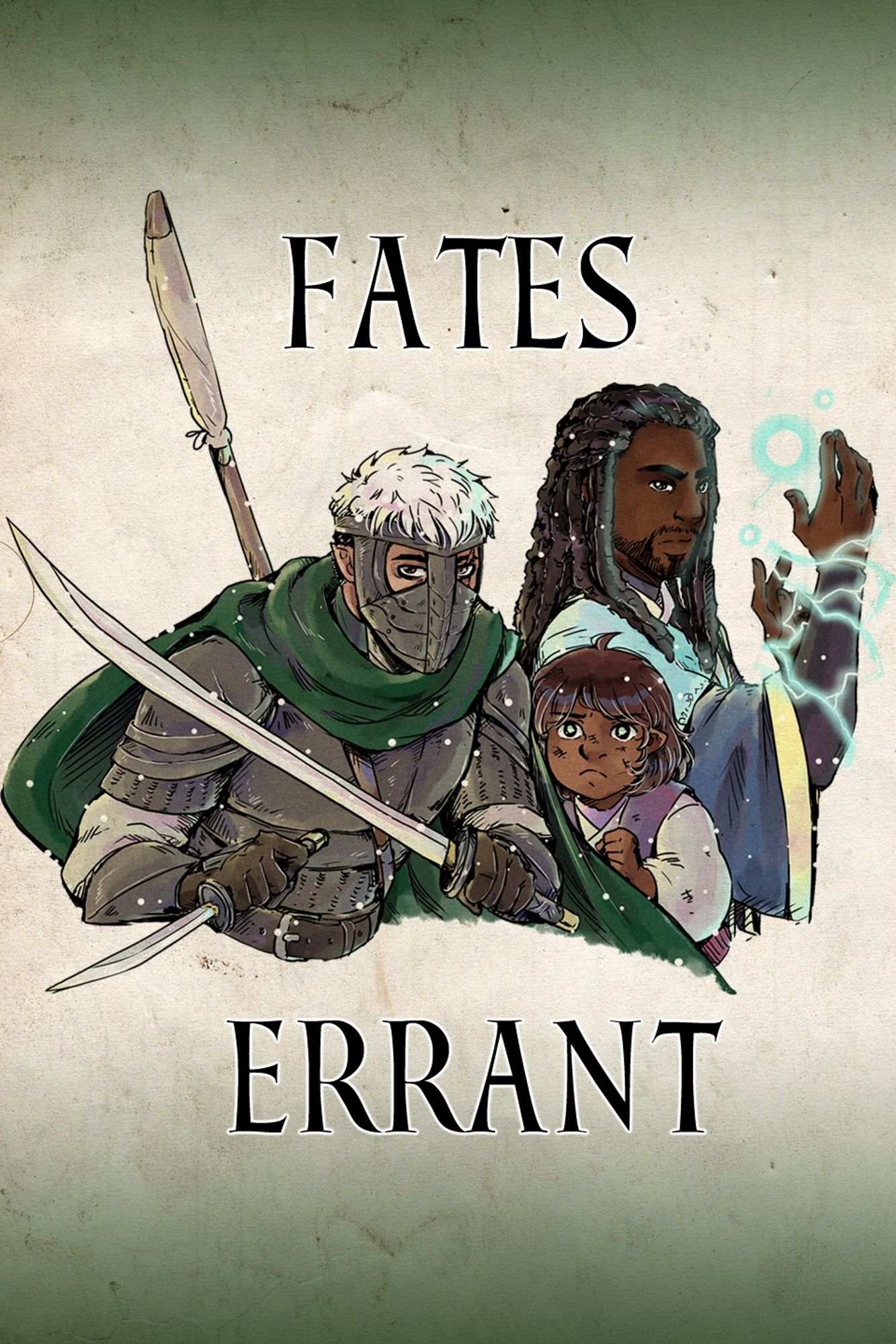 The online cover of Fates Errant and the three main characters