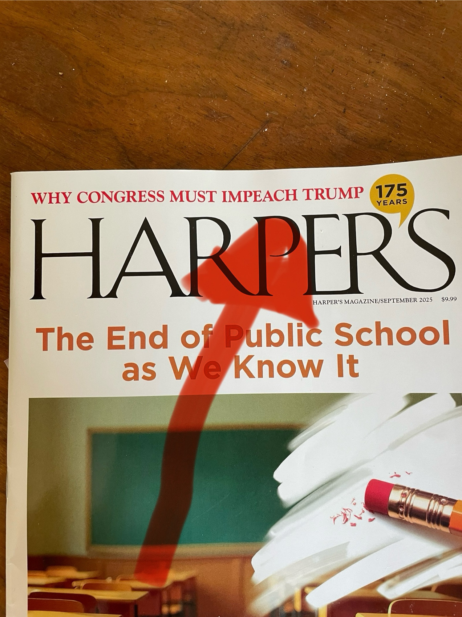 Harper’s Magazine cover with headline “Why Congress Must Impeach Trump” September 2025 issue