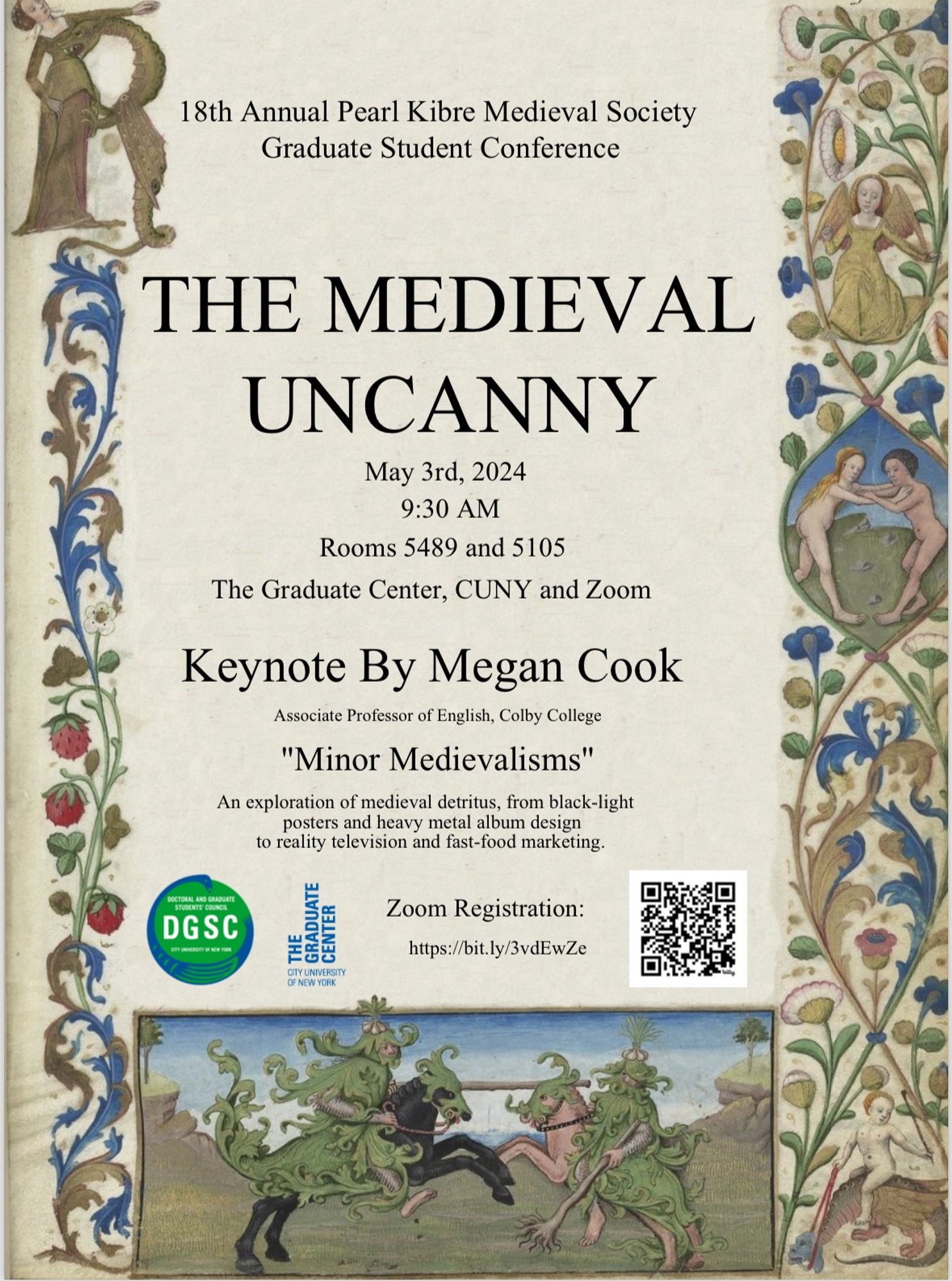 “The Medieval Uncanny”, a hybrid conference at the CUNY GC and on zoom May 3, 2024.