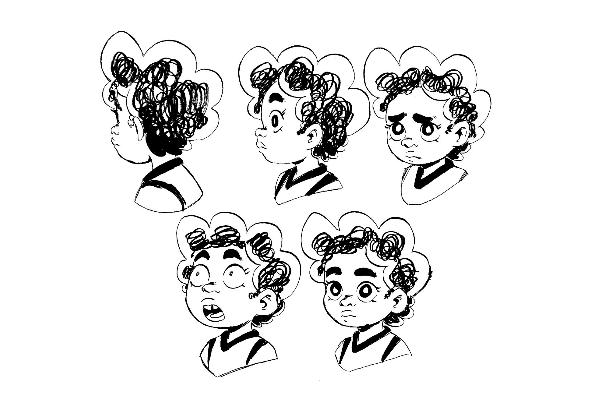 Line drawings of the character Zettie in various expressions and poses