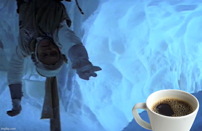 Luke Skywalker on Hoth reaching for a cup of coffee