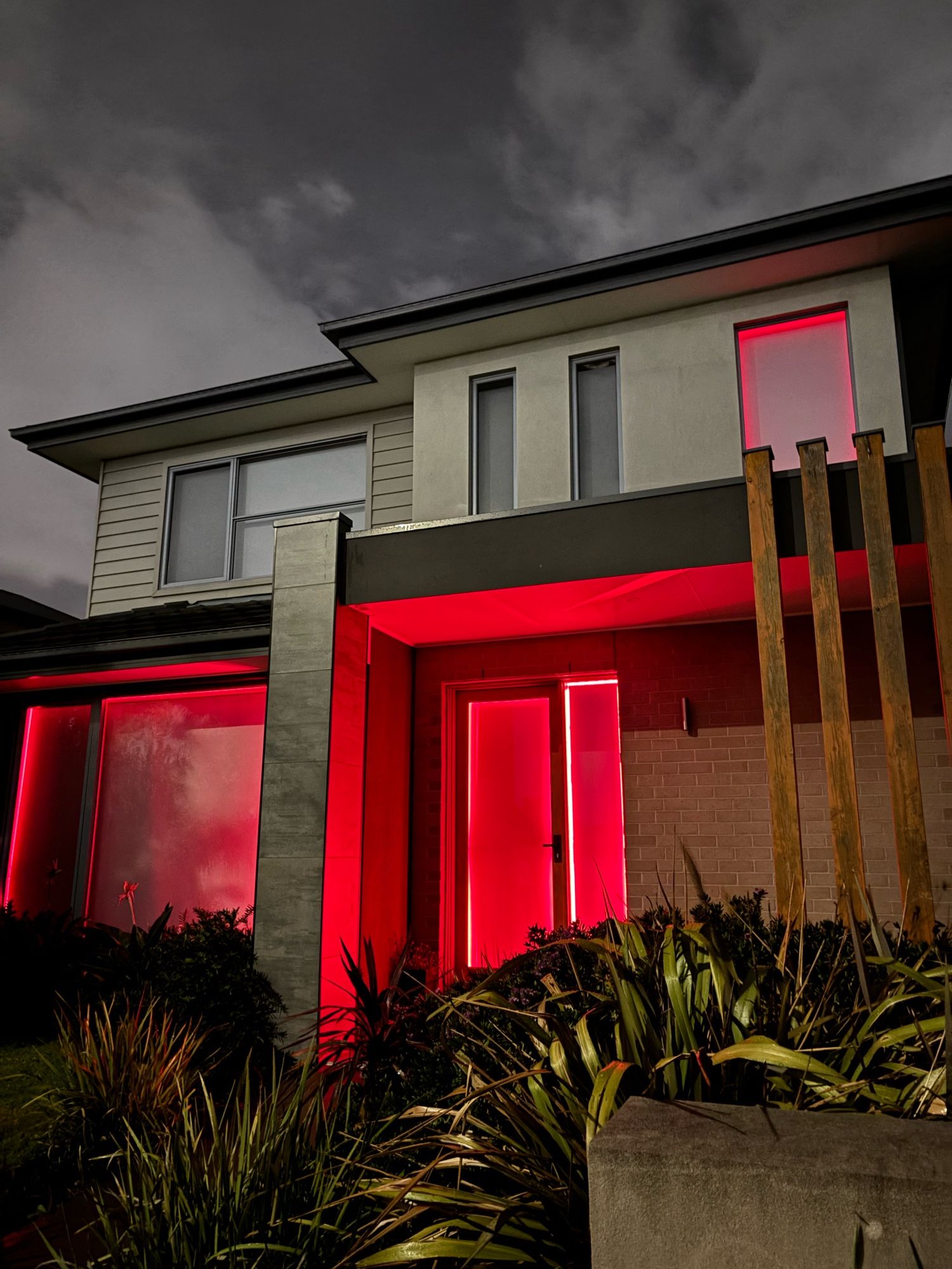 a house with red light