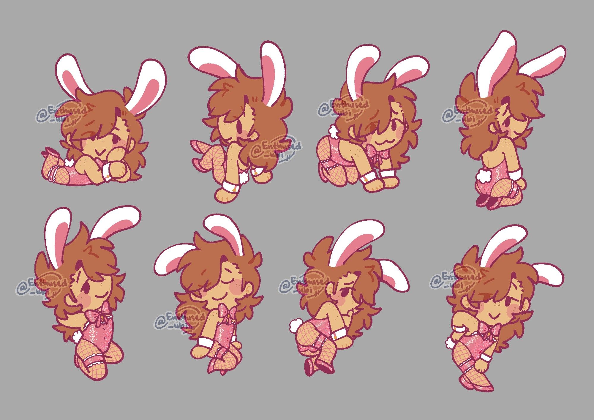 8 variations of Ian posing in his bunny costume