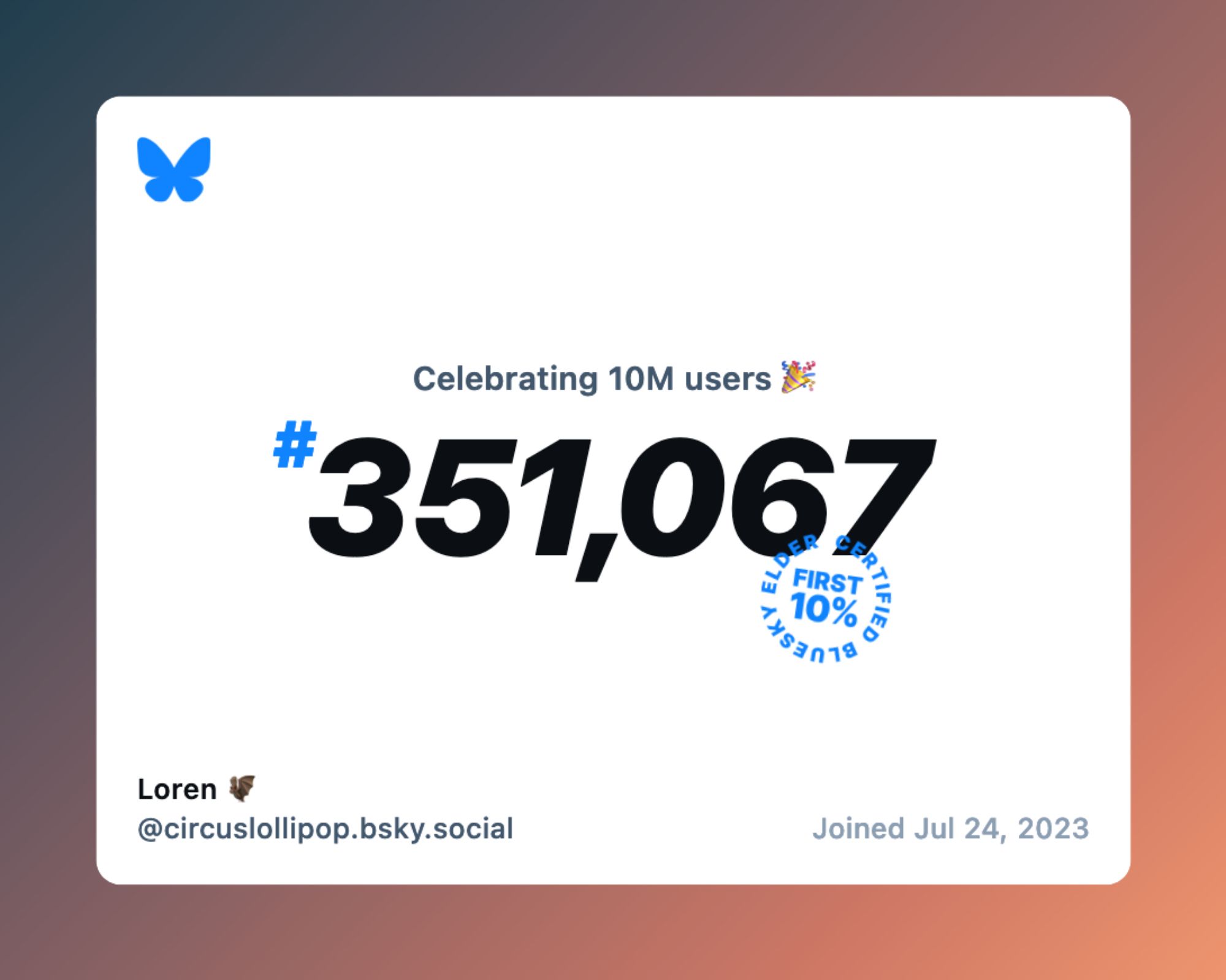 Bluesky's celebrating 10M users template. I'm listed as user 351,067