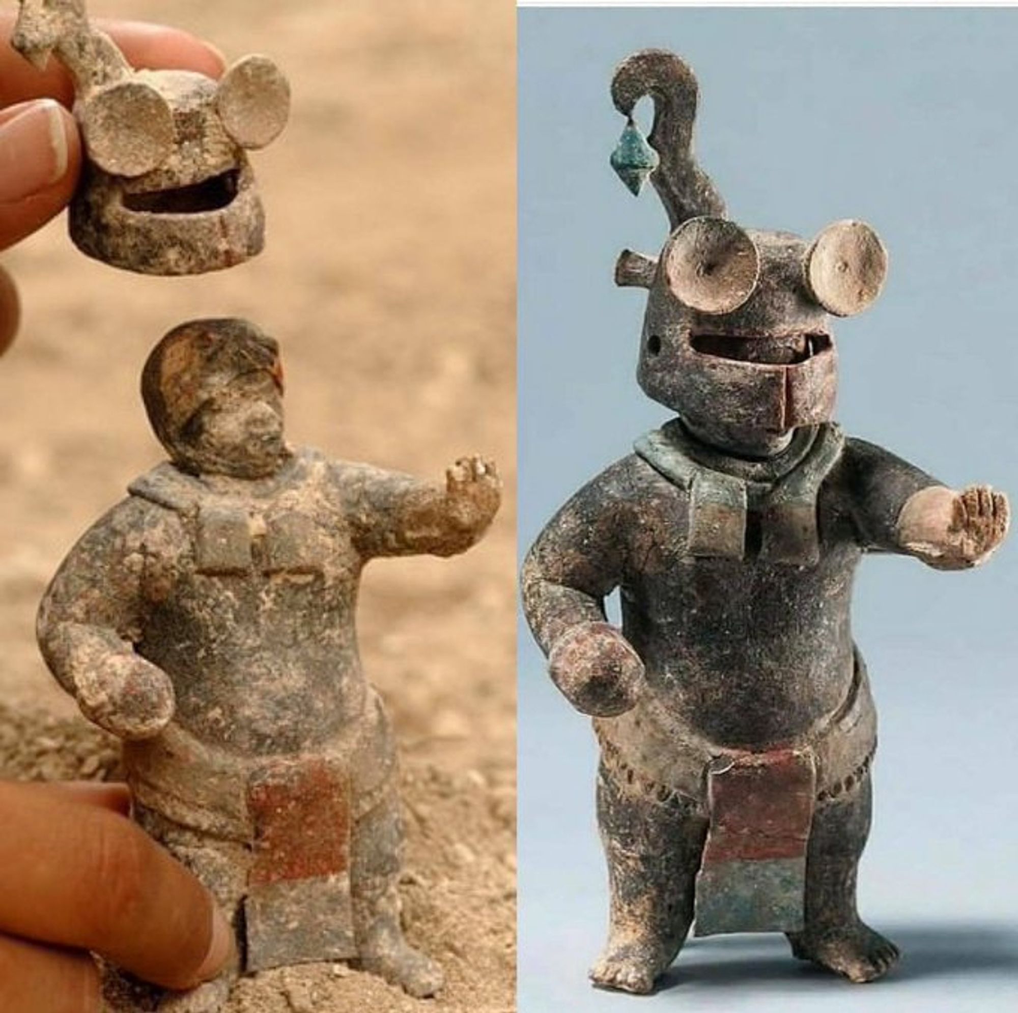 A small ceramic mayan warrior. He comes with a helmet that fits over his head and is removable