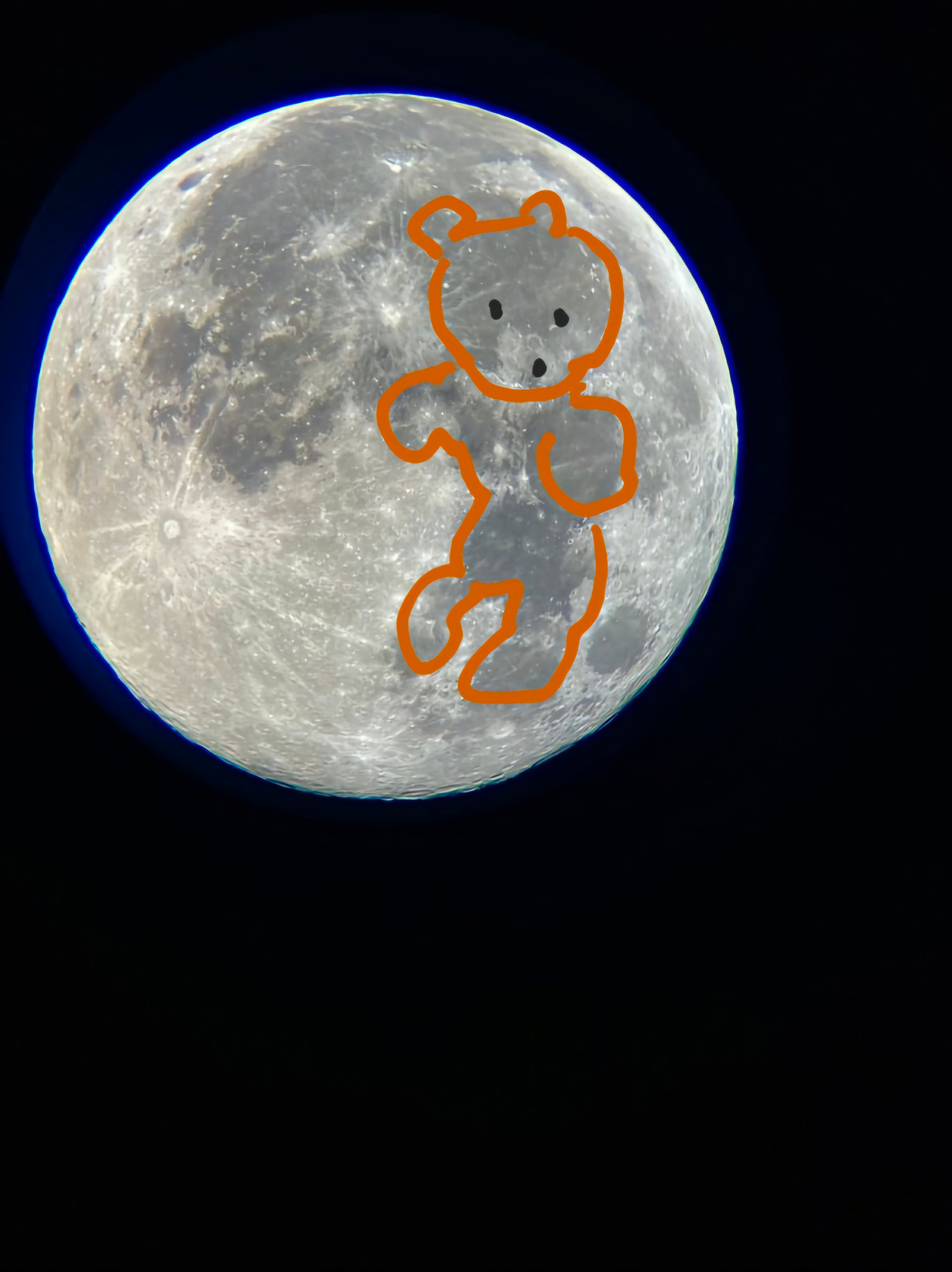 Lines drawn on the moon, to show the markings as a teddy bear 