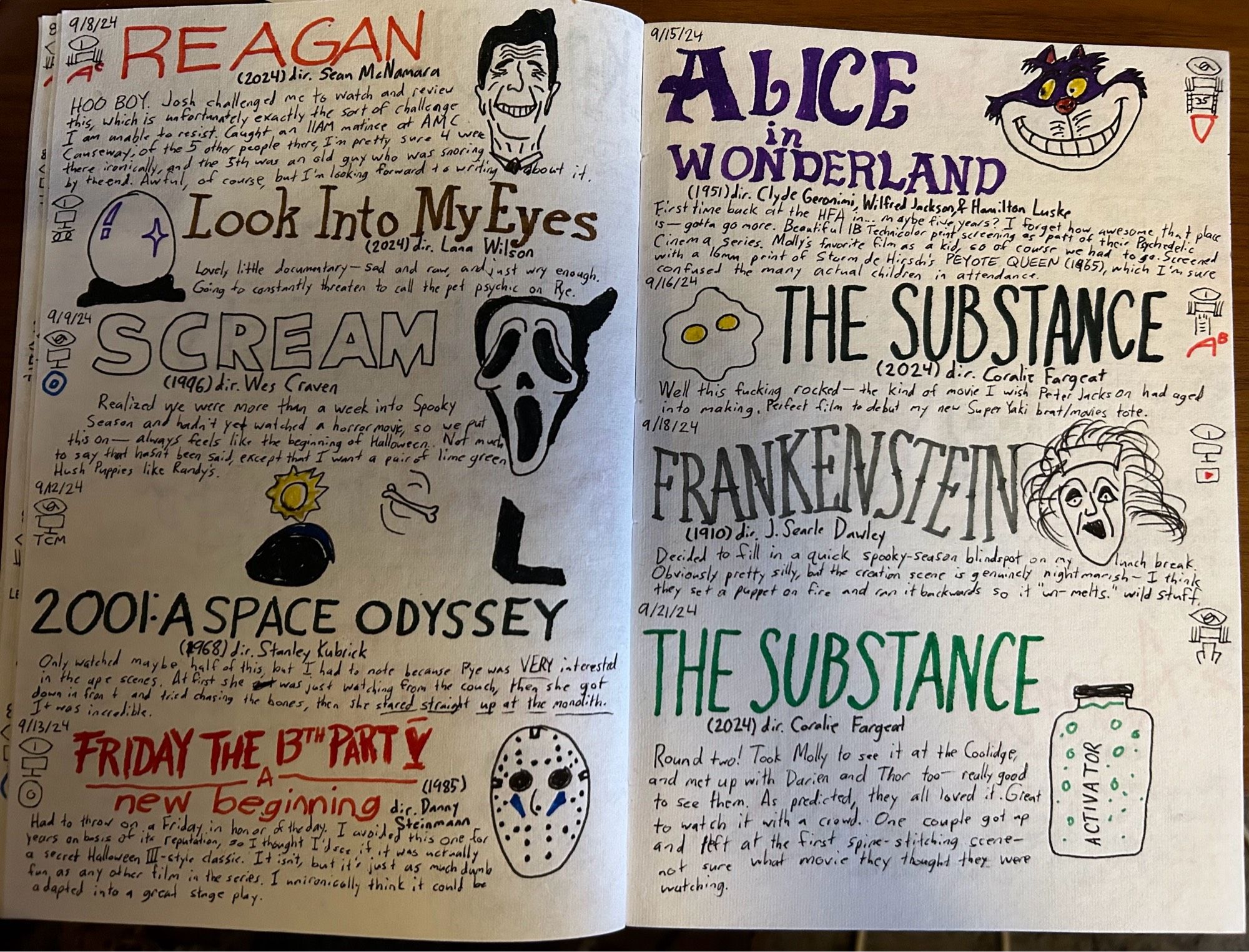 -REAGAN
-LOOK INTO MY EYES
-SCREAM
-2001: A SPACE ODYSSEY
-FRIDAY THE 13TH PART V: A NEW BEGINNING
-ALICE IN WONDERLAND
-THE SUBSTANCE
-FRANKENSTEIN (1910)
-THE SUBSTANCE