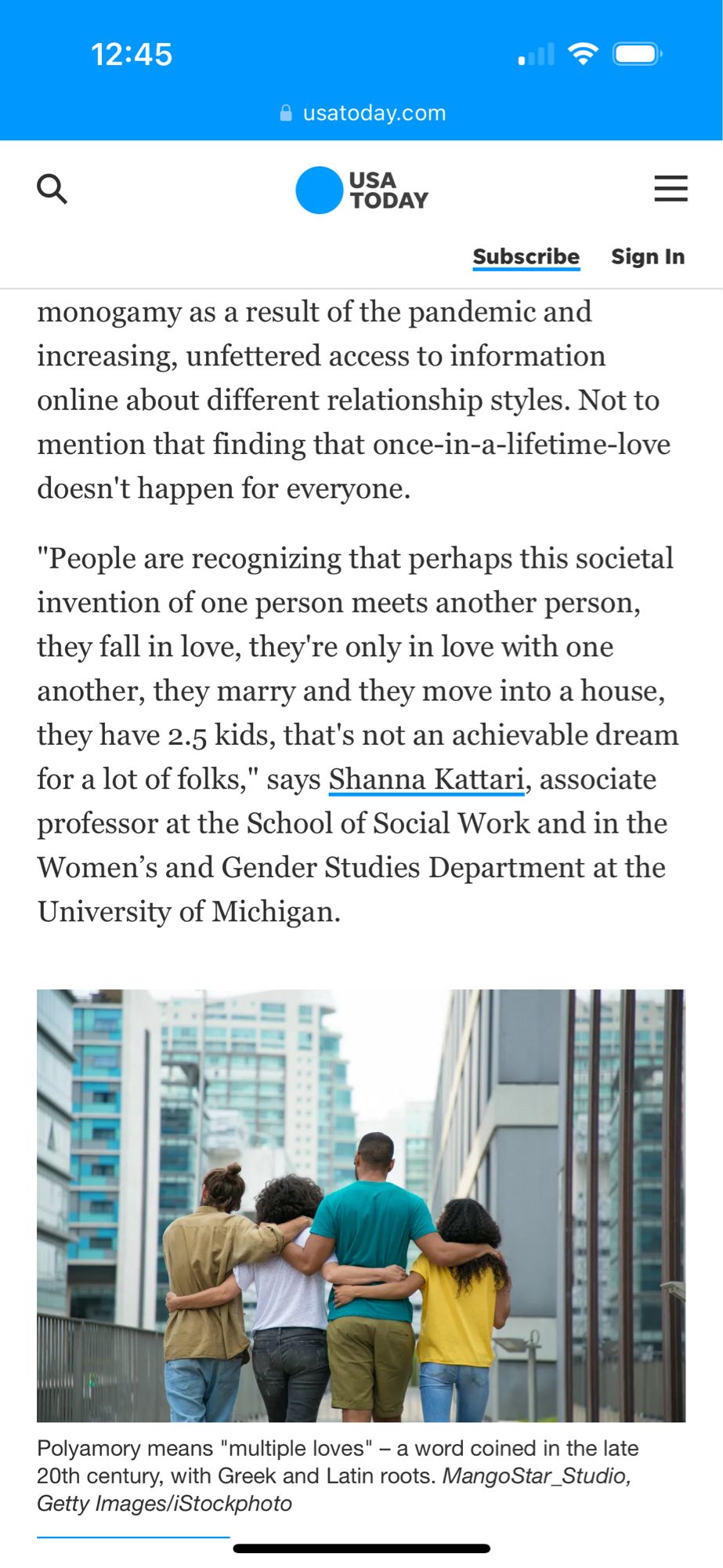 Screen shot from USA Today article on Polyamory