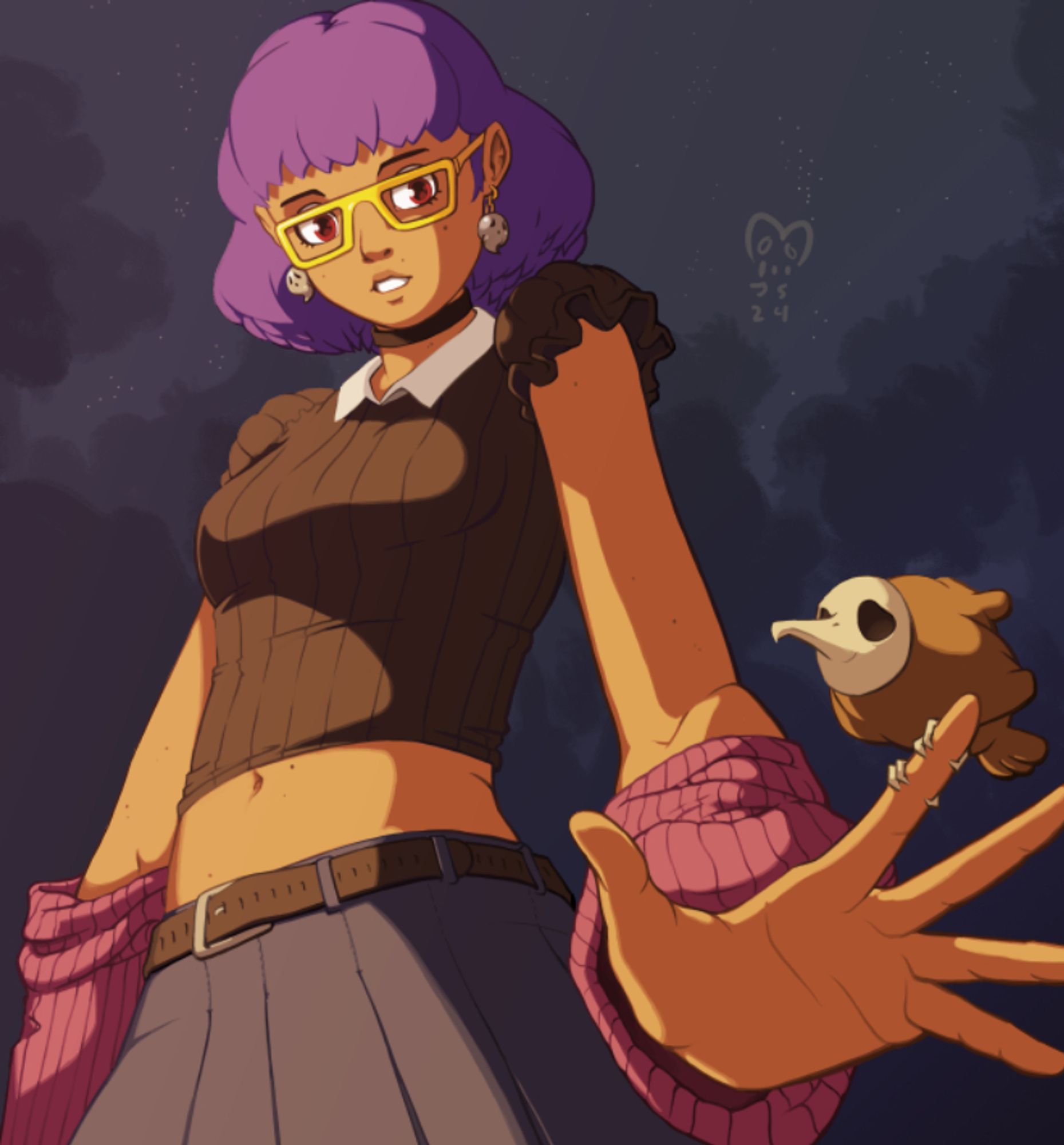 A gal with a weird bird thing on her hand