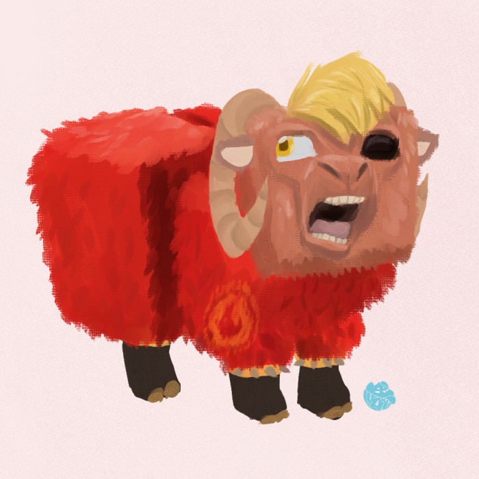 Sheila painted as a Minecraft Movie sheep