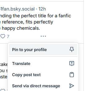screenshot showing the pin post to profile feature
