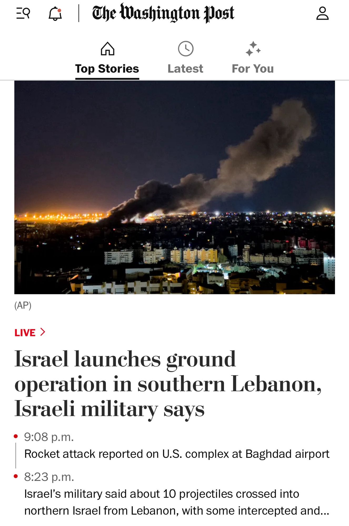 WaPo headline: 

Israel launches ground operation in southern Lebanon, Israeli military says