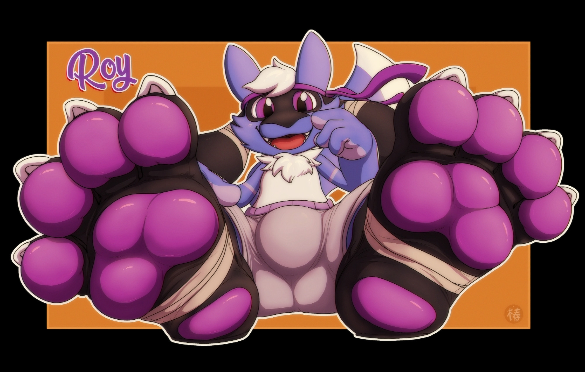 Macro Riolu Roylu showing his paws to the viewer