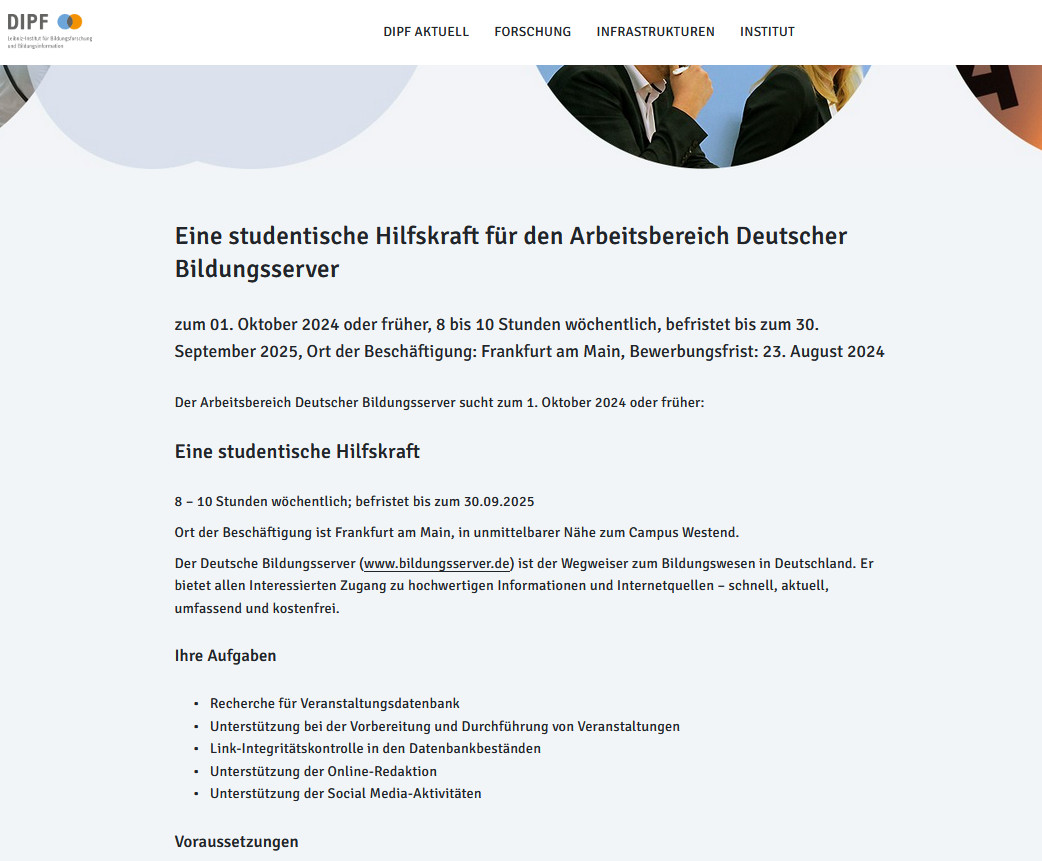 Ausschnitt der oben verlinkten Stellenanzeige #Bildung #Jobs #Hiwi