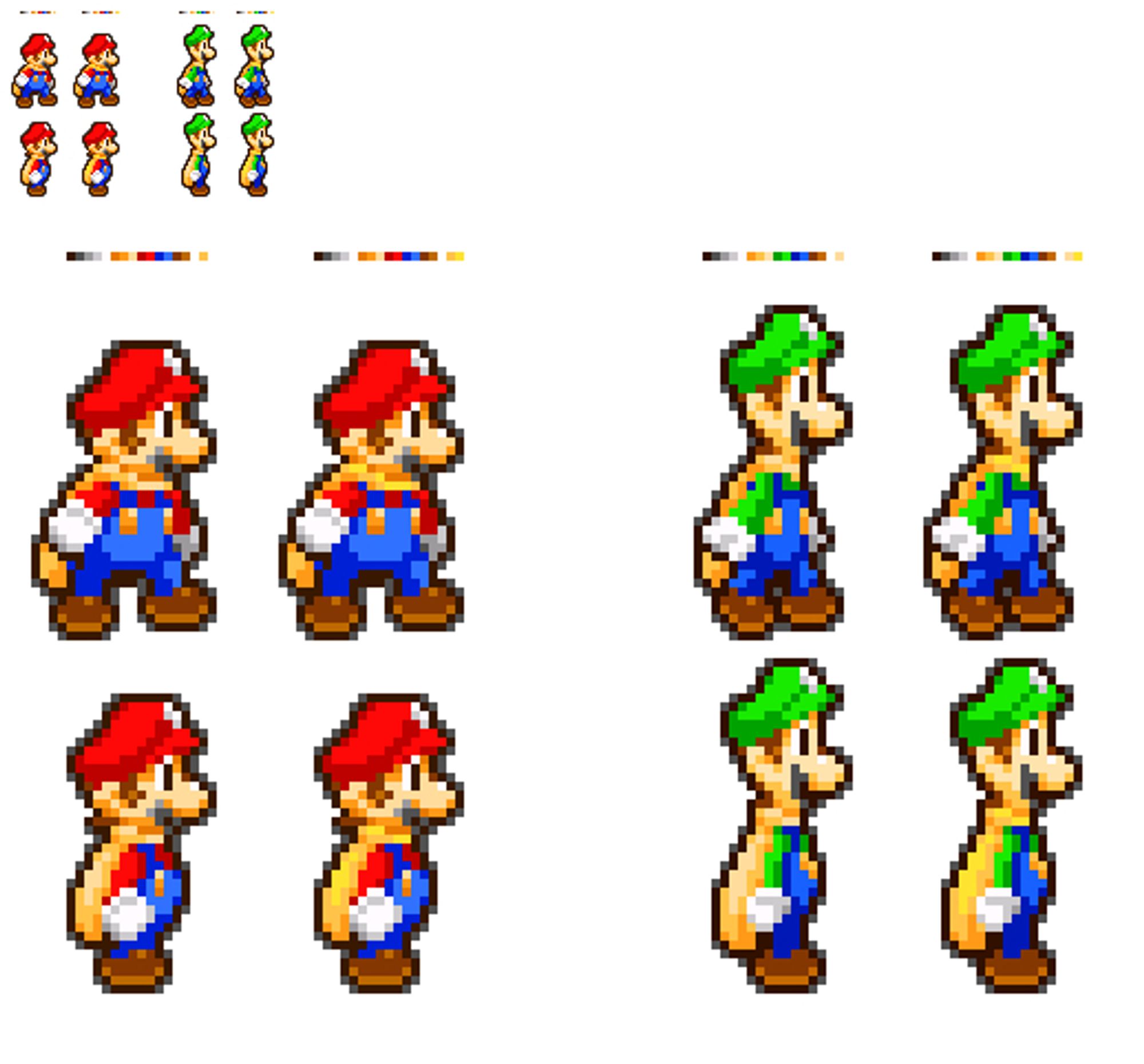 First palette is of palette limitations if the cape were to be attached to Mario/Luigi, sharing the same one palette, the other being if the cape was layered on top and could have an extra colour seen in my render recreations.