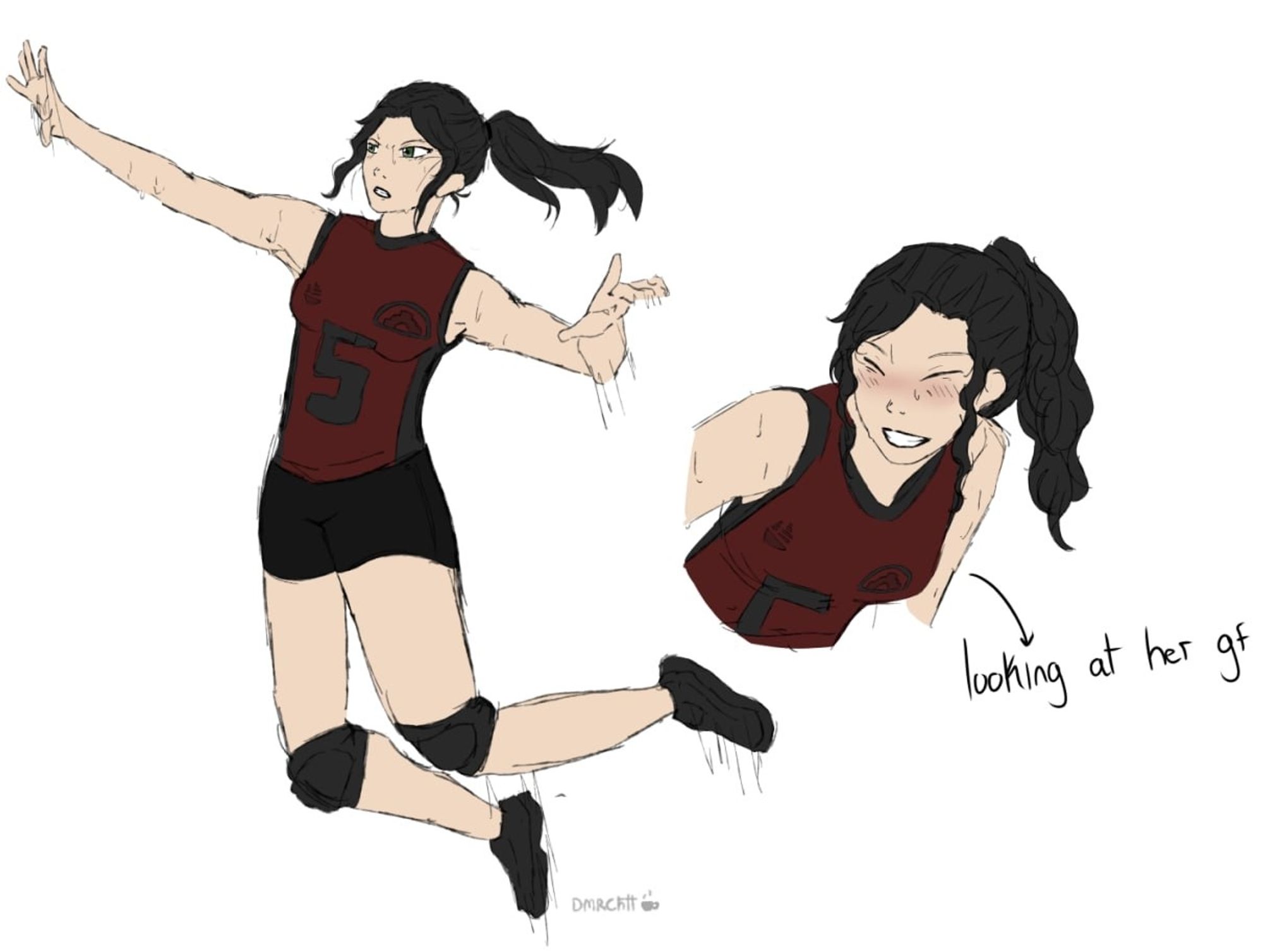 Desenho da Asami, de Avatar como jogadora de vôlei