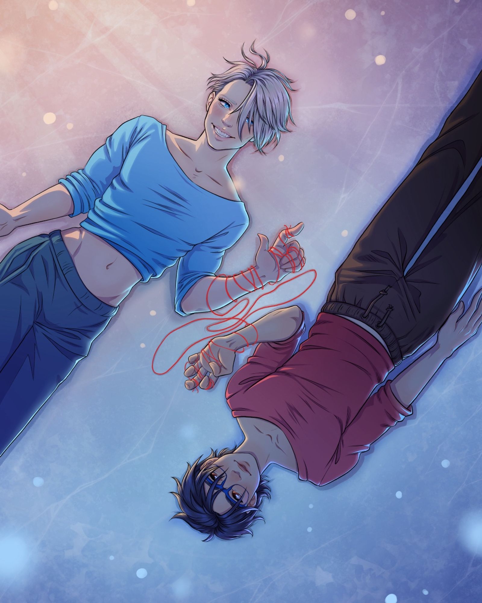 Victor Nikiforov and Yuuri Katsuki laying on ice being soulmates ❤️