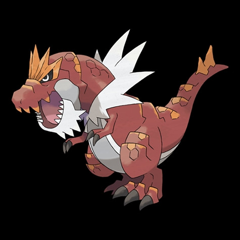 Official art of Tyrantrum, a T-Rex-like pokemon. 
