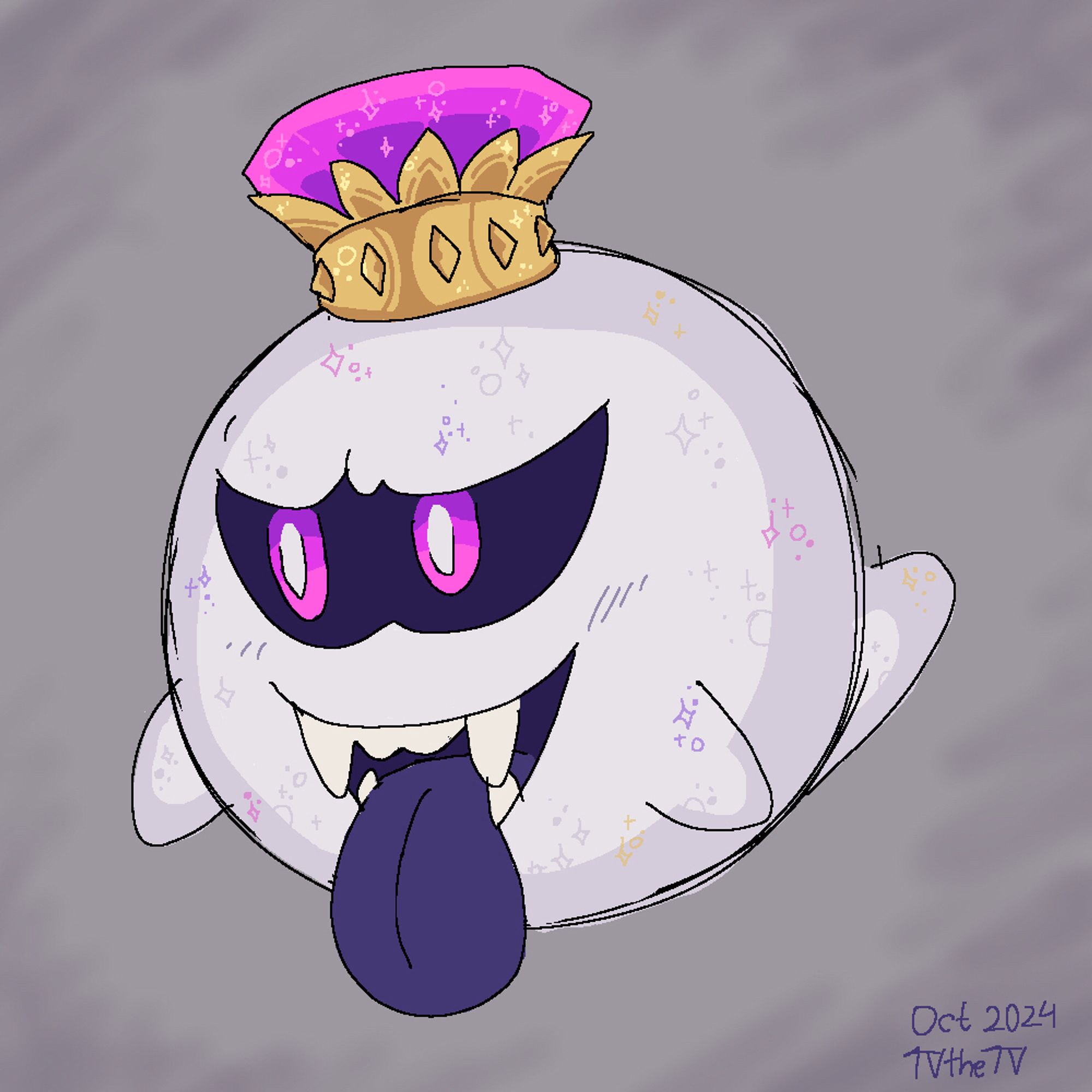 Illustration of king Boo from Luigi’s Mansion. He’s a rather sparkly bitch in this one. He’s just chillin.