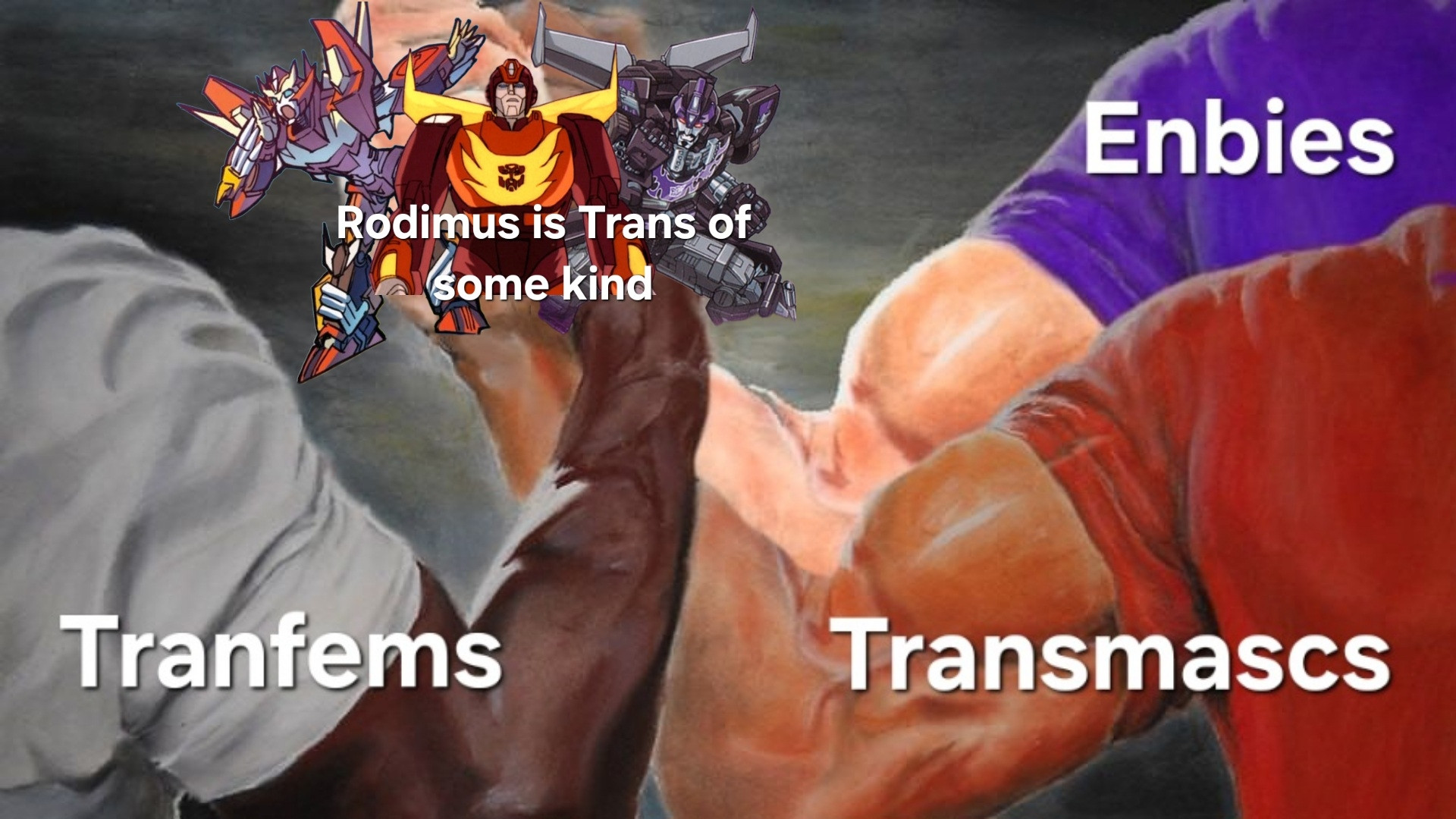 Transfem, Transmasc, and Enbies agree Rodimus is Trans at some type