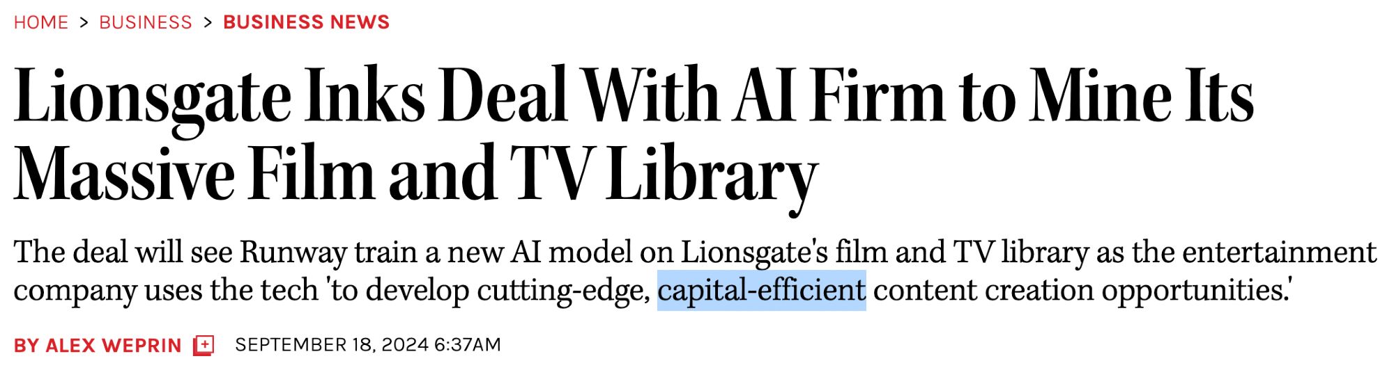 Lionsgate Inks Deal With AI Firm to Mine Its Massive Film and TV Library
The deal will see Runway train a new AI model on Lionsgate's film and TV library as the entertainment company uses the tech 'to develop cutting-edge, capital-efficient content creation opportunities.'