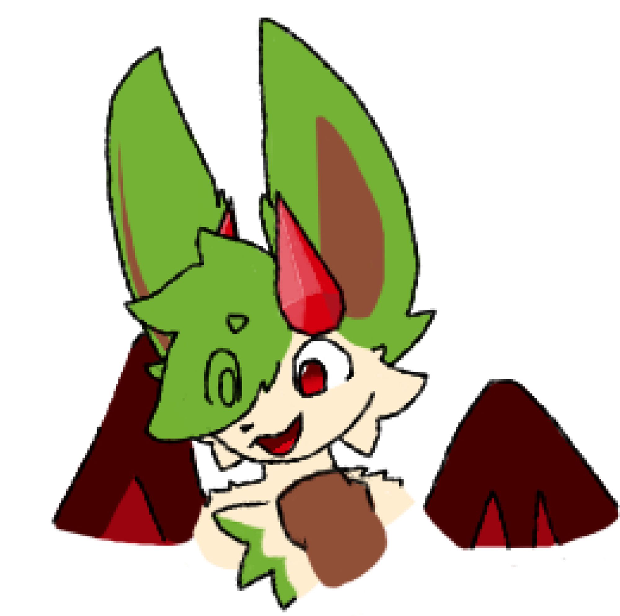 leafeon with cool fucking hair and gemstone red horns and red wings does a fist bump