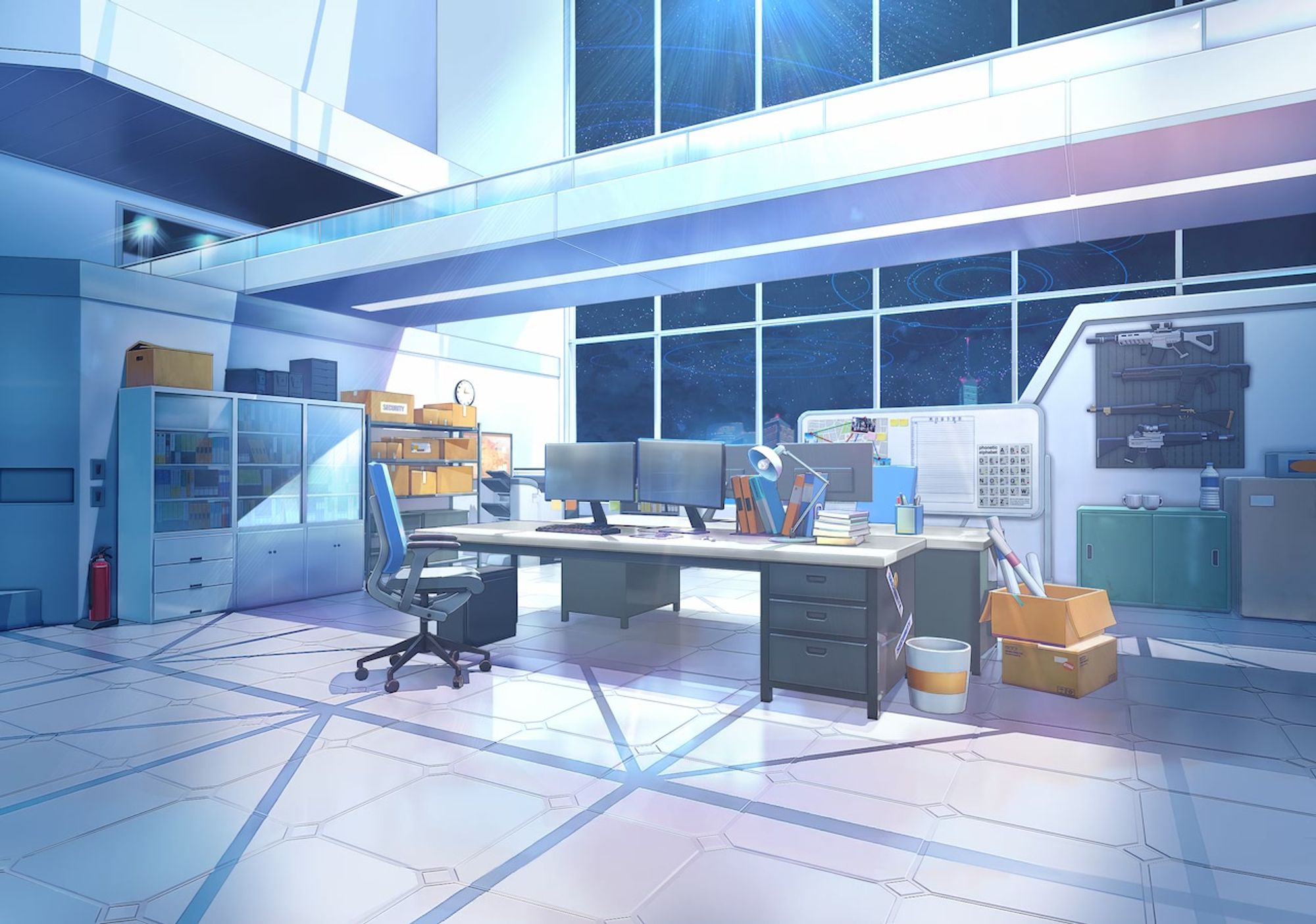 Background of the Schale office at night in Blue Archive