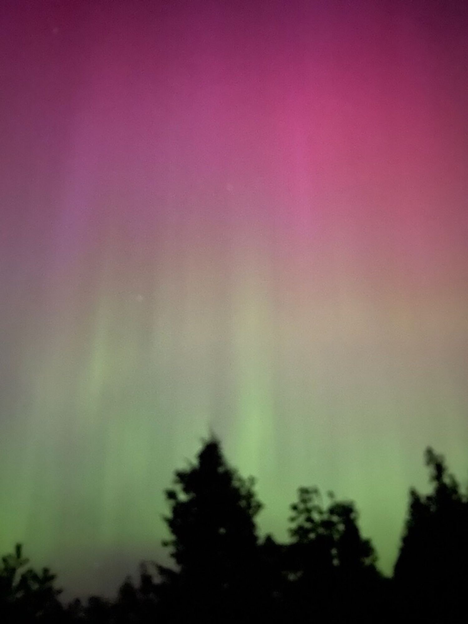 A photo of the May 2024 aurora in wester Oregon outside of the Portland metro area.