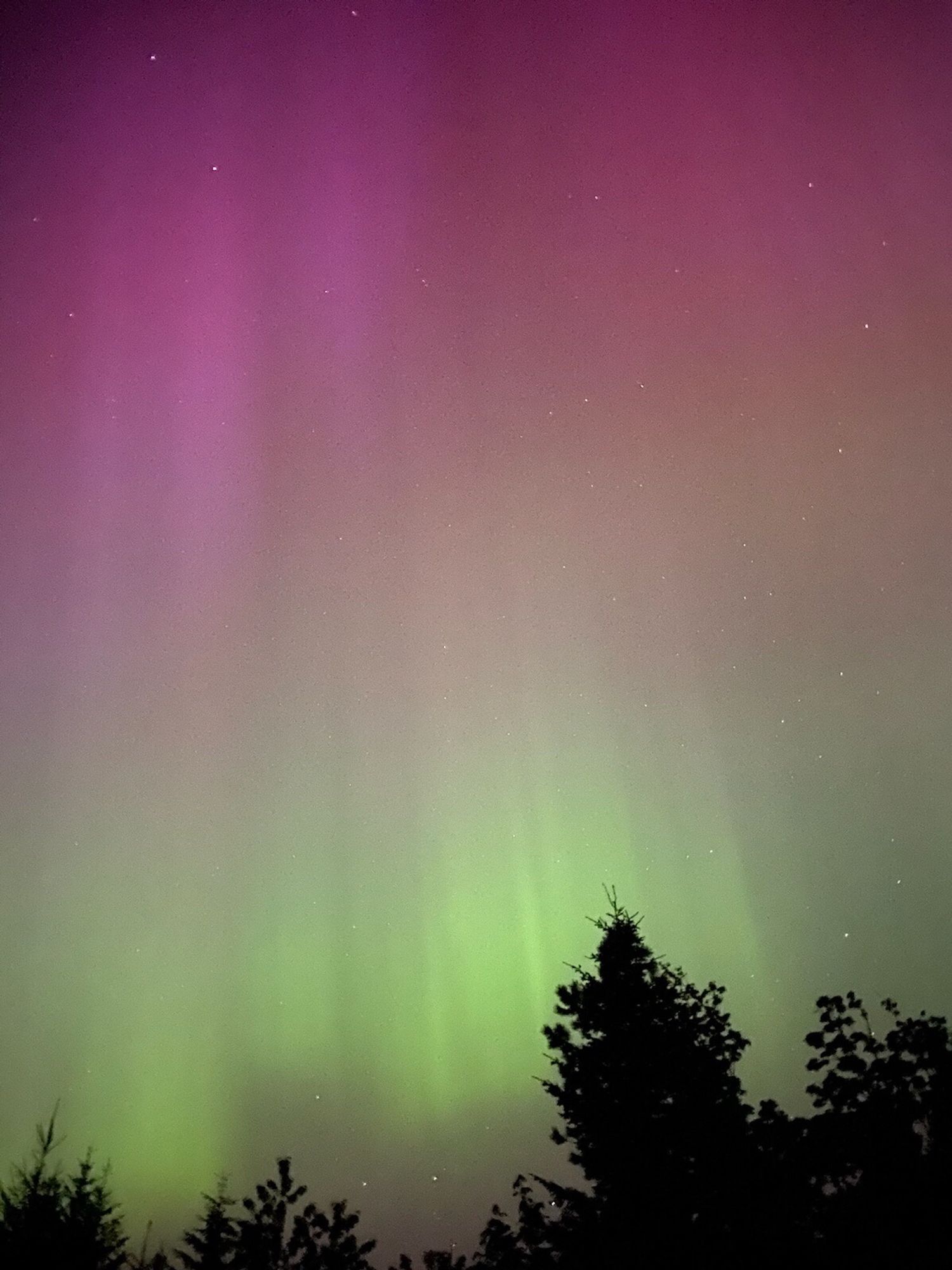 A photo of the May 2024 aurora in wester Oregon outside of the Portland metro area.