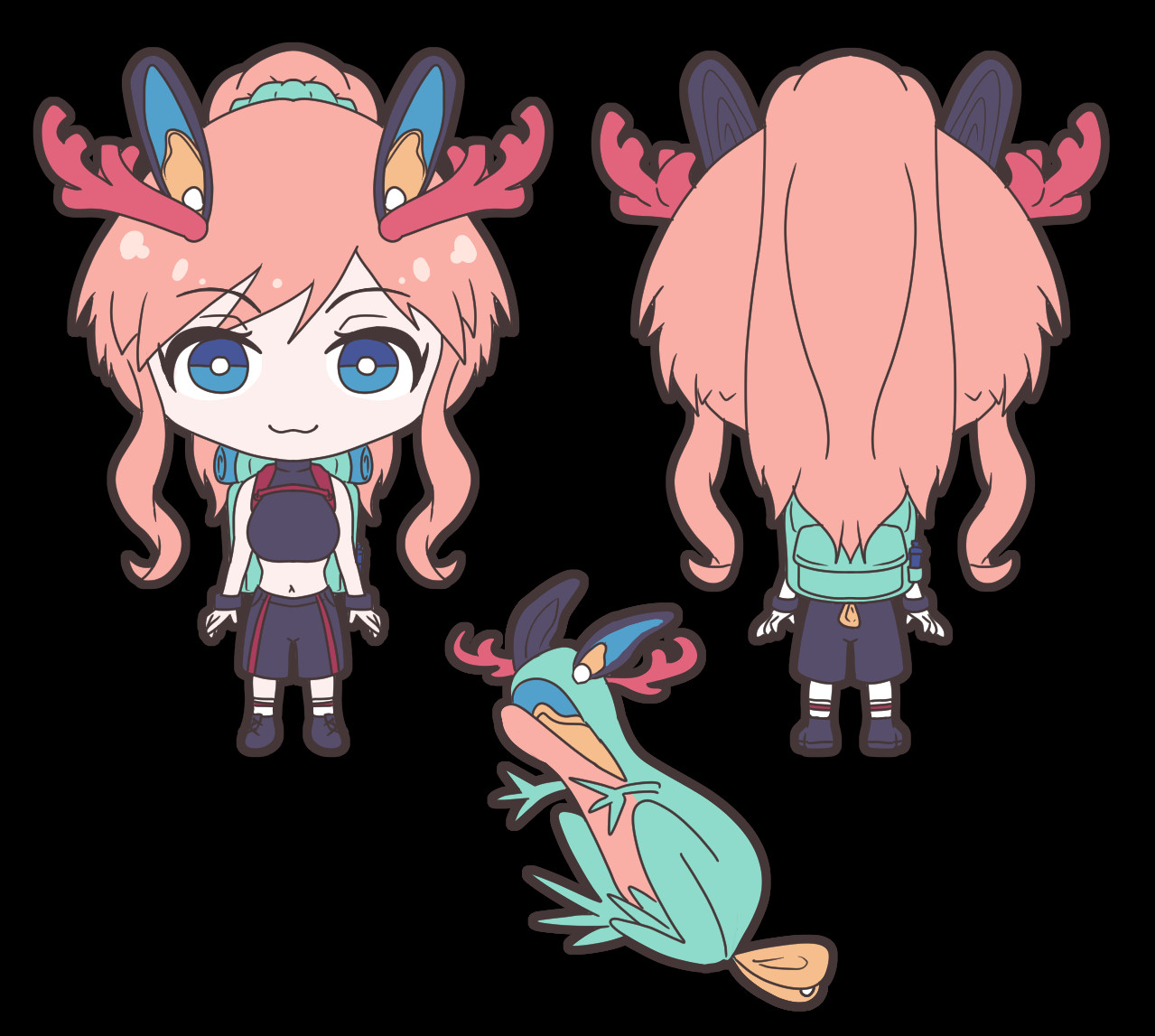 Dreadnaut closed species OC. Dreadnauts are "kemonomimi" styled characters with sea life that mimics animal ears. This OC is a girl named Margaret with apricot colored hair and high ponytail. She has what appears to be rabbit ears formed by a pair of mussel shells. She also has a pair of coral antlers. She is mimicking a jackalope. Her true form is an amphibian-like creature.