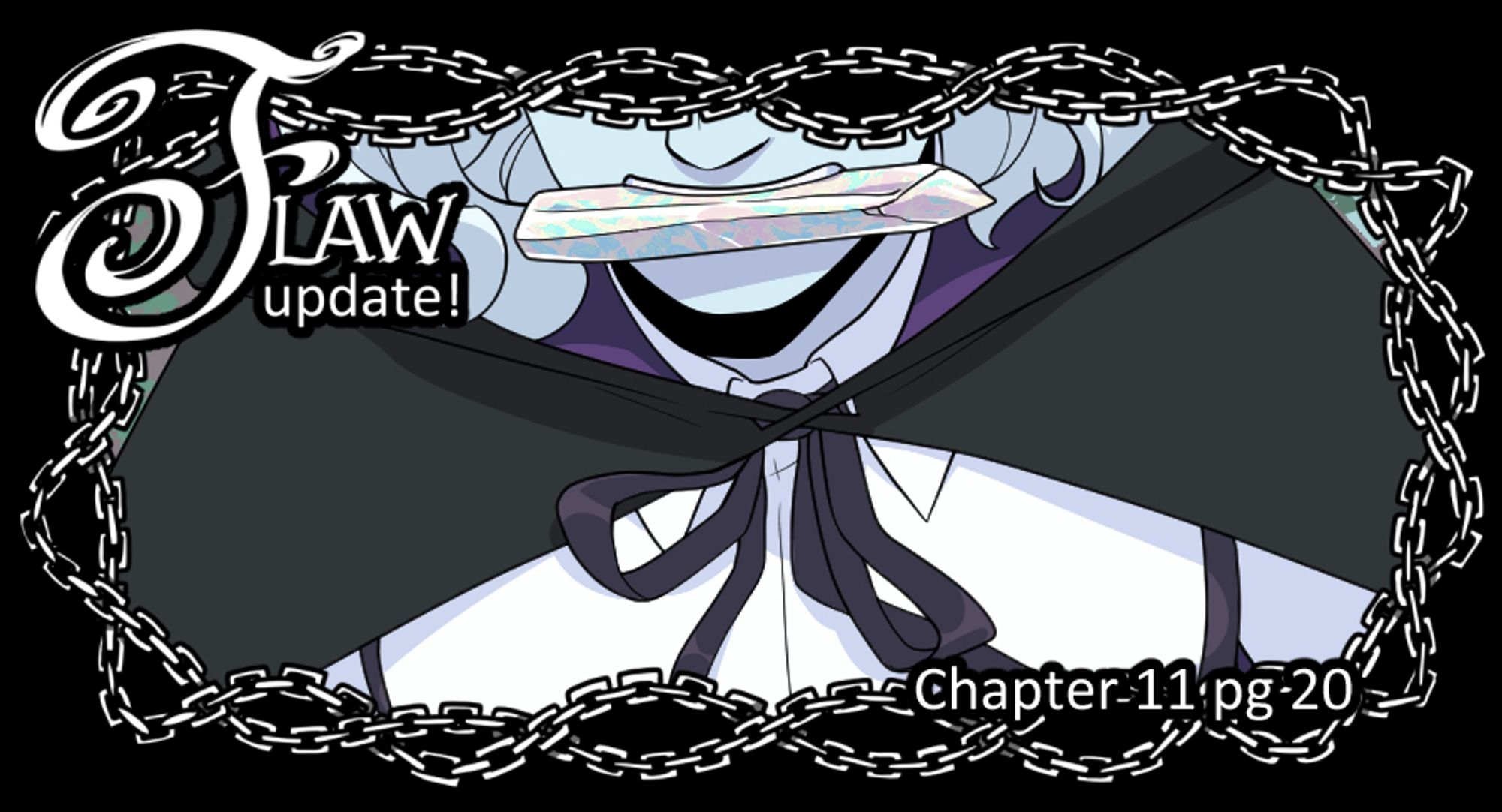 Flaw update! Chapter 11 pg 20. A snippet of the page shows Lees lower half of her face, holding an opalescent gem in her mouth.