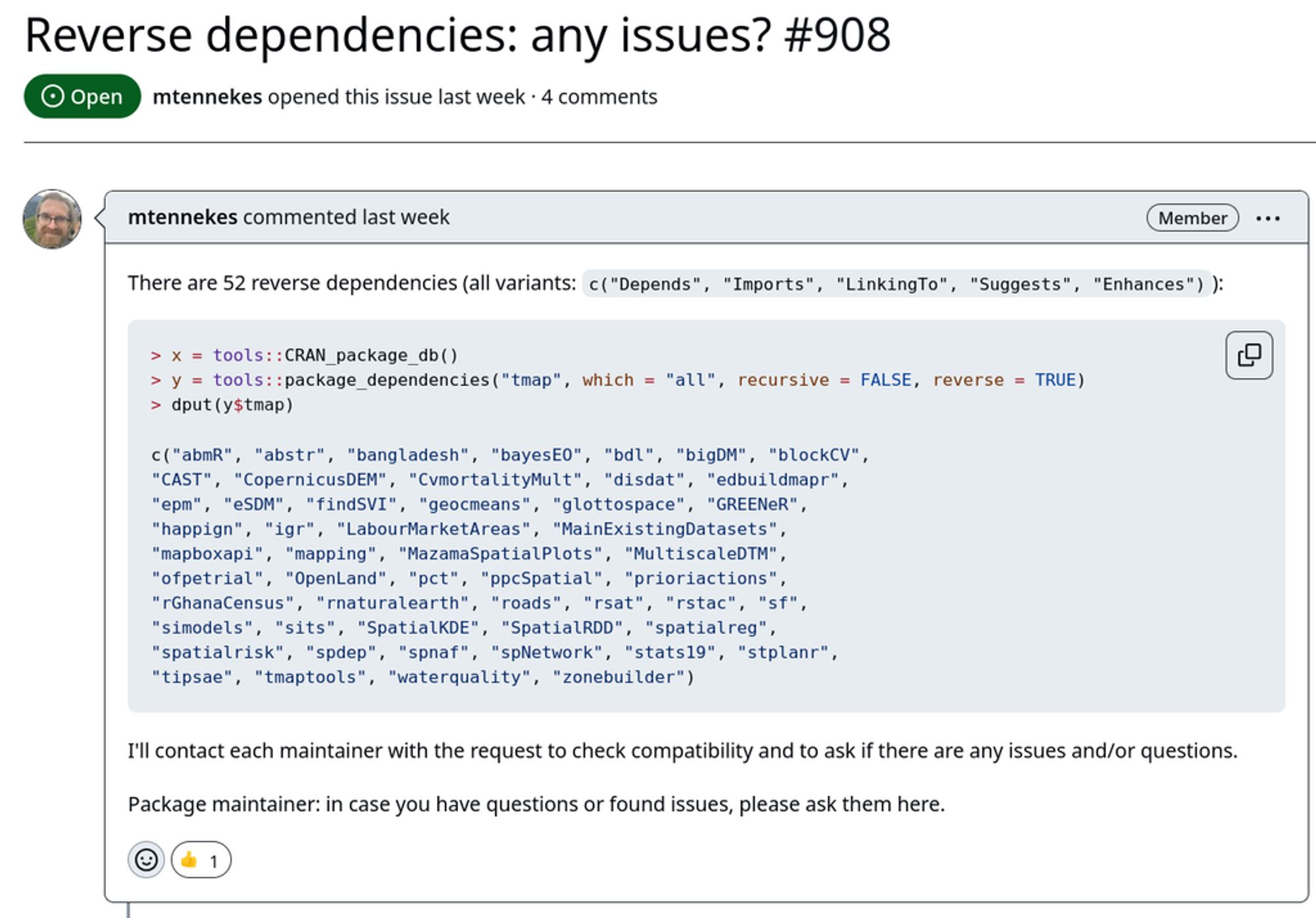 A screenshot of the GitHub issue