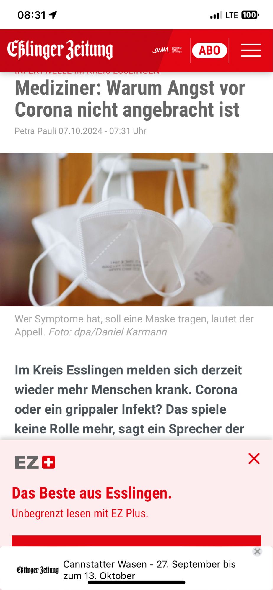 Esslinger Zeitung Online „Corona oder Grippe alles egal“ sagt ein Arzt!! ??